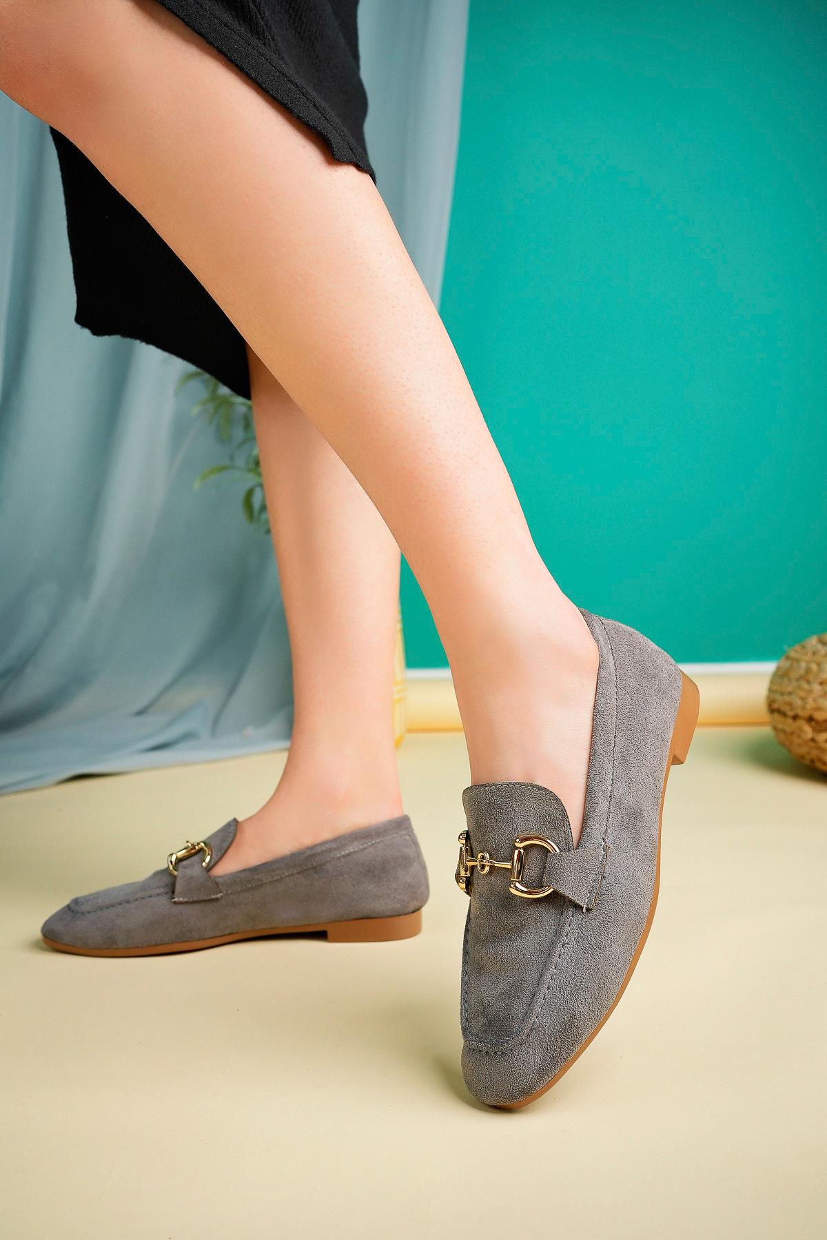 MONA Garantili Metal Tokalı Deri Kadın Loafer Günlük Ayakkabı - Görsel 8