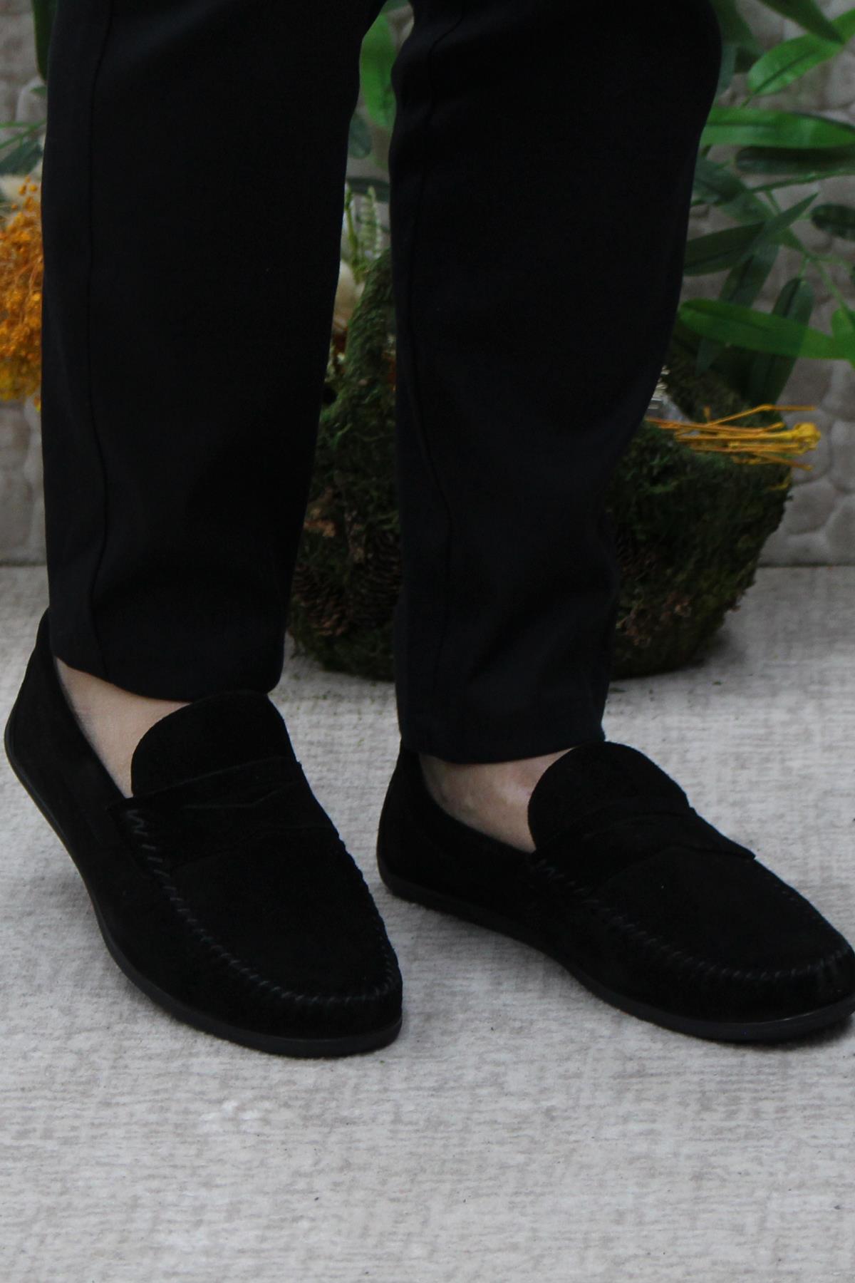 31020 Siyah Süet Hakiki Deri Loafer Erkek Babet Erkek Ayakkabı - Görsel 3