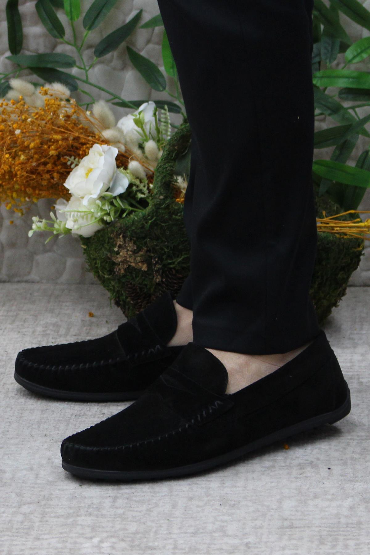 31020 Siyah Süet Hakiki Deri Loafer Erkek Babet Erkek Ayakkabı - Görsel 4