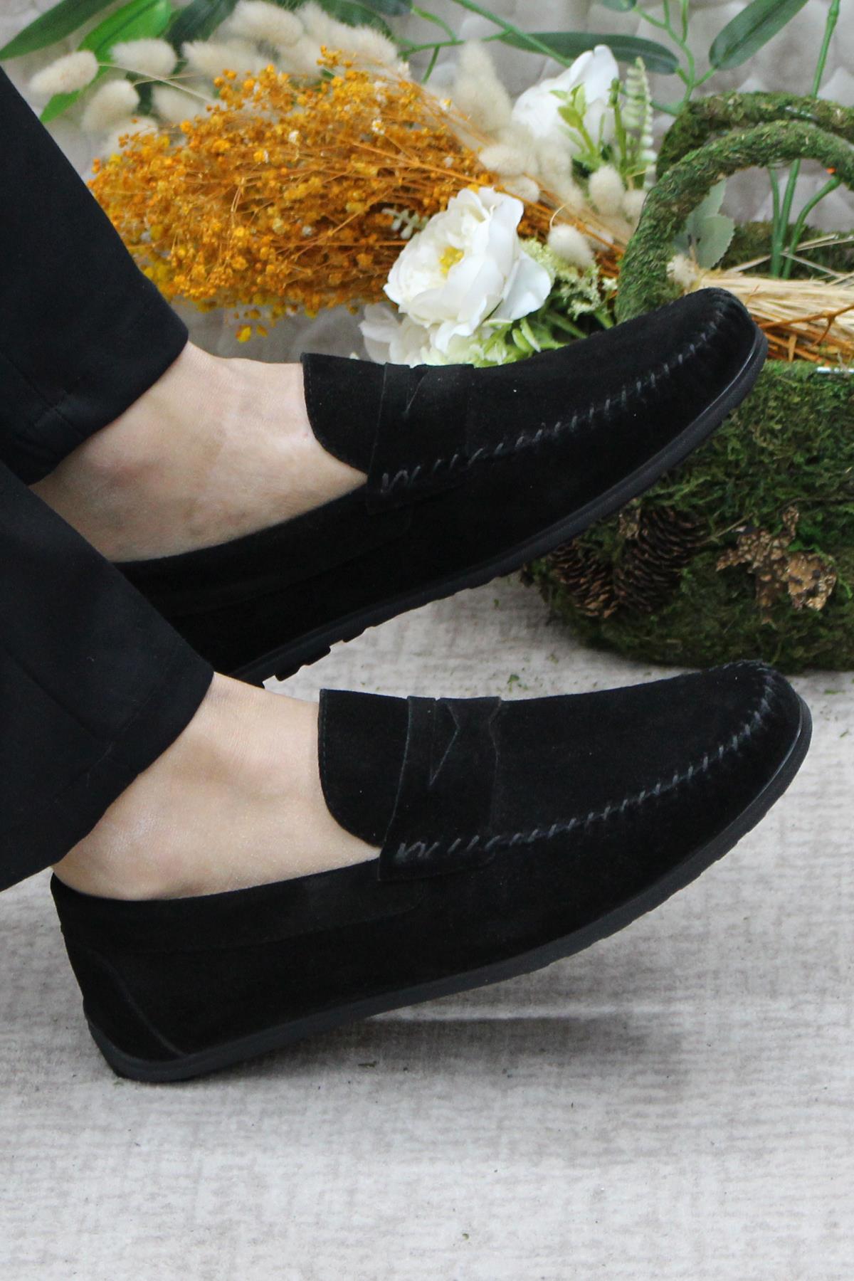 31020 Siyah Süet Hakiki Deri Loafer Erkek Babet Erkek Ayakkabı - Görsel 6