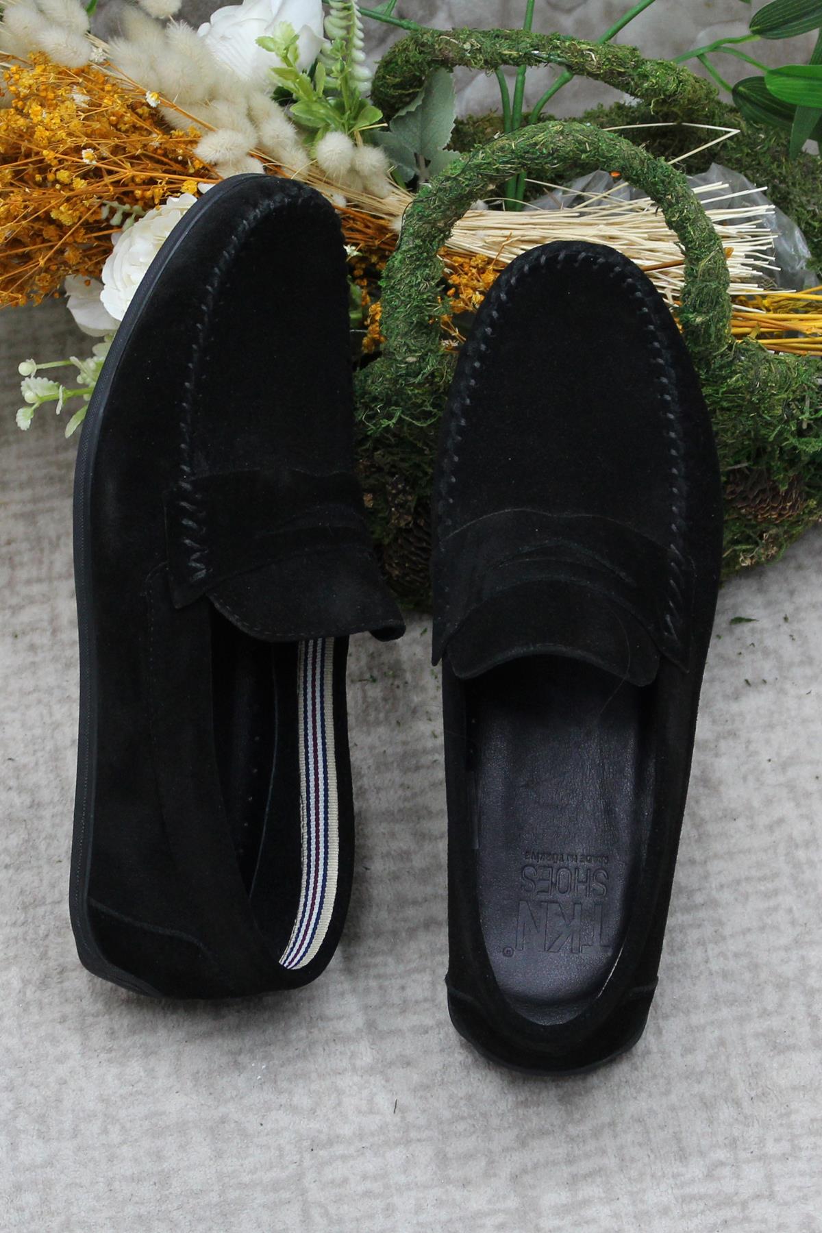 31020 Siyah Süet Hakiki Deri Loafer Erkek Babet Erkek Ayakkabı - Görsel 7