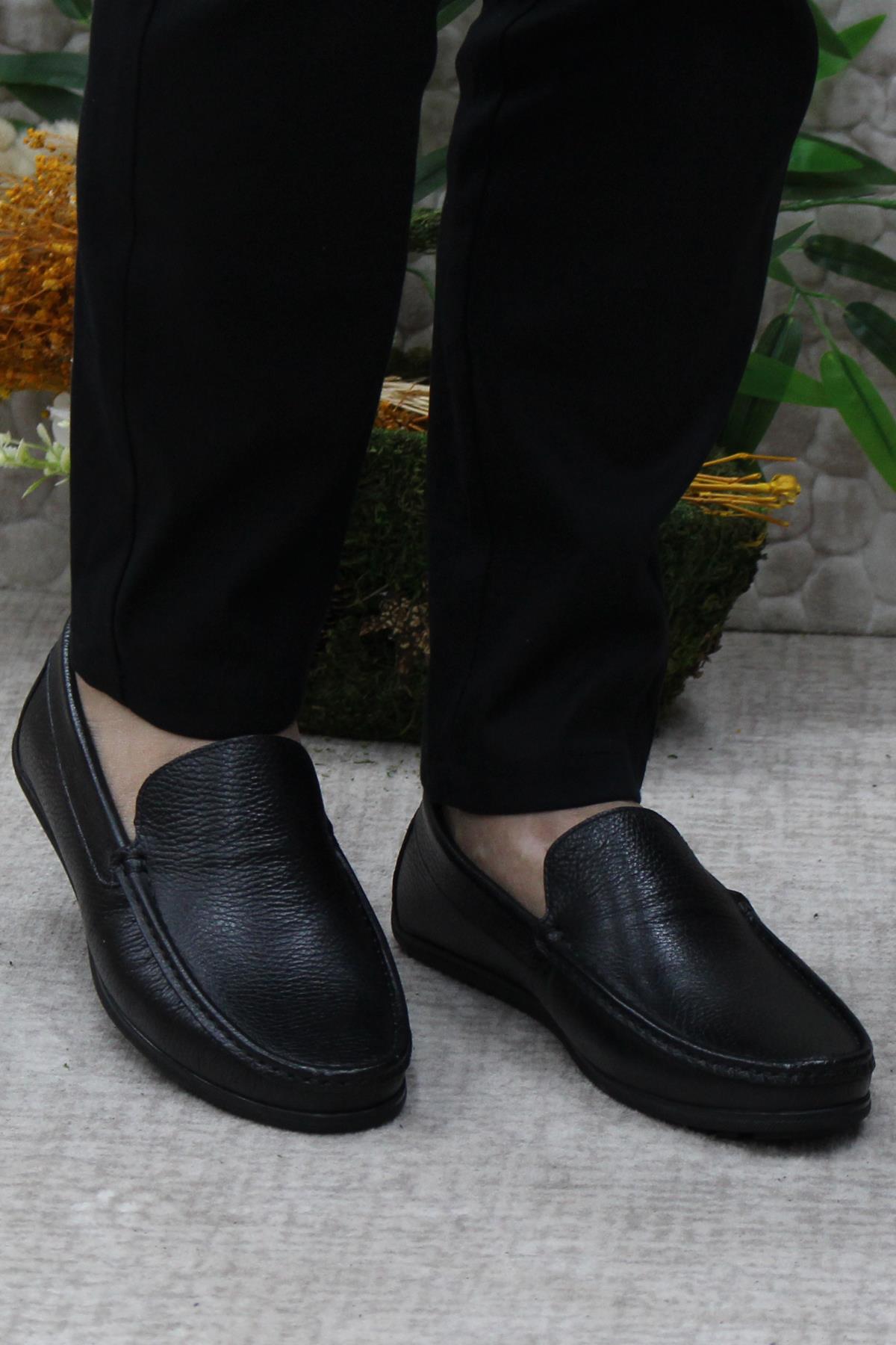 31101 Siyah Deri Hakiki Deri Loafer Erkek Babet Erkek Ayakkabı - Görsel 3