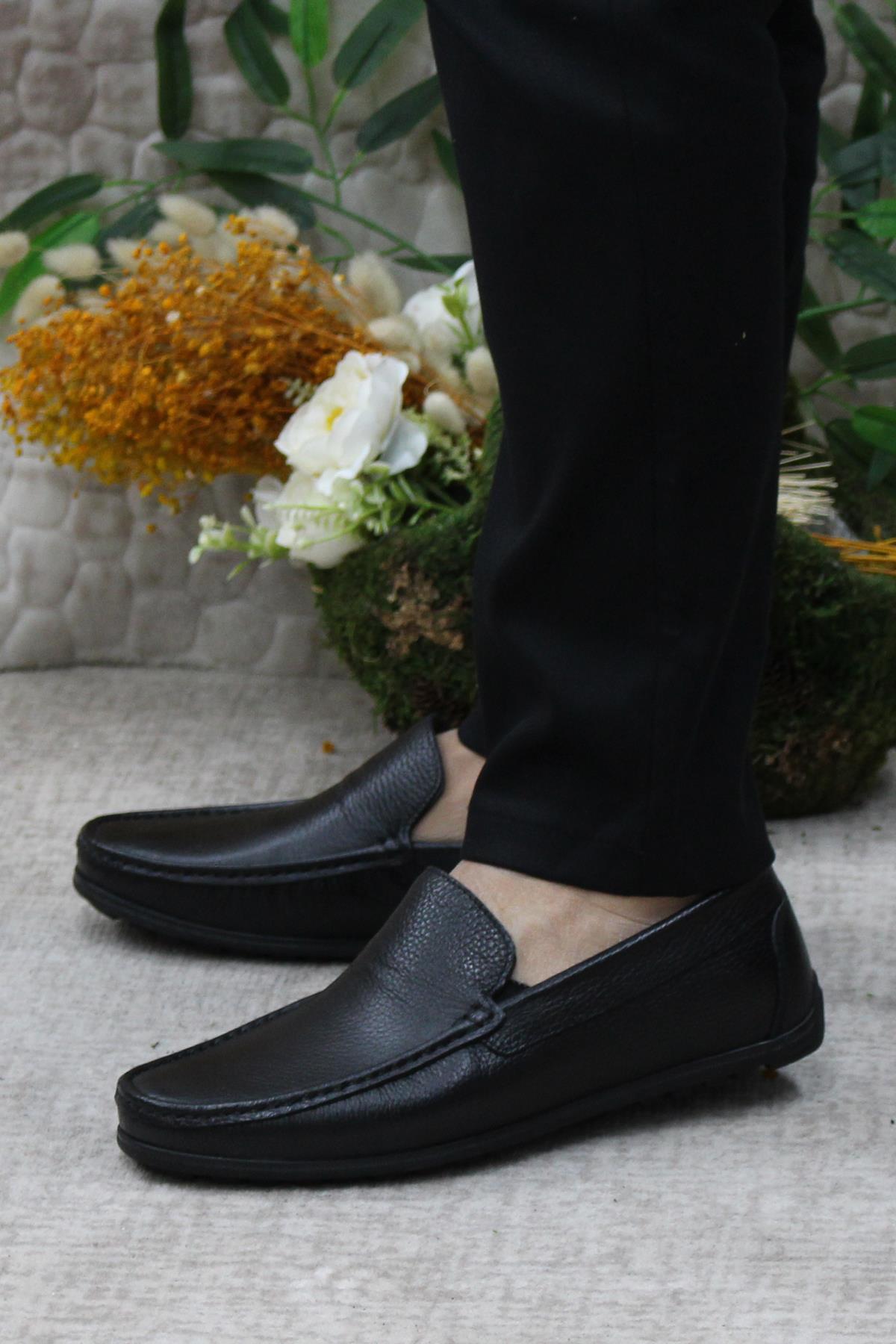 31101 Siyah Deri Hakiki Deri Loafer Erkek Babet Erkek Ayakkabı - Görsel 4