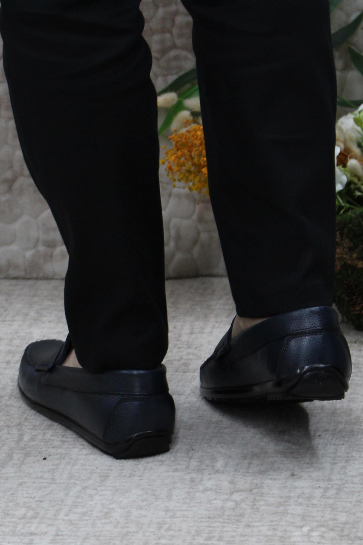 31020 Lacivert Deri Hakiki Deri Loafer Erkek Babet Erkek Ayakkabı - Görsel 5