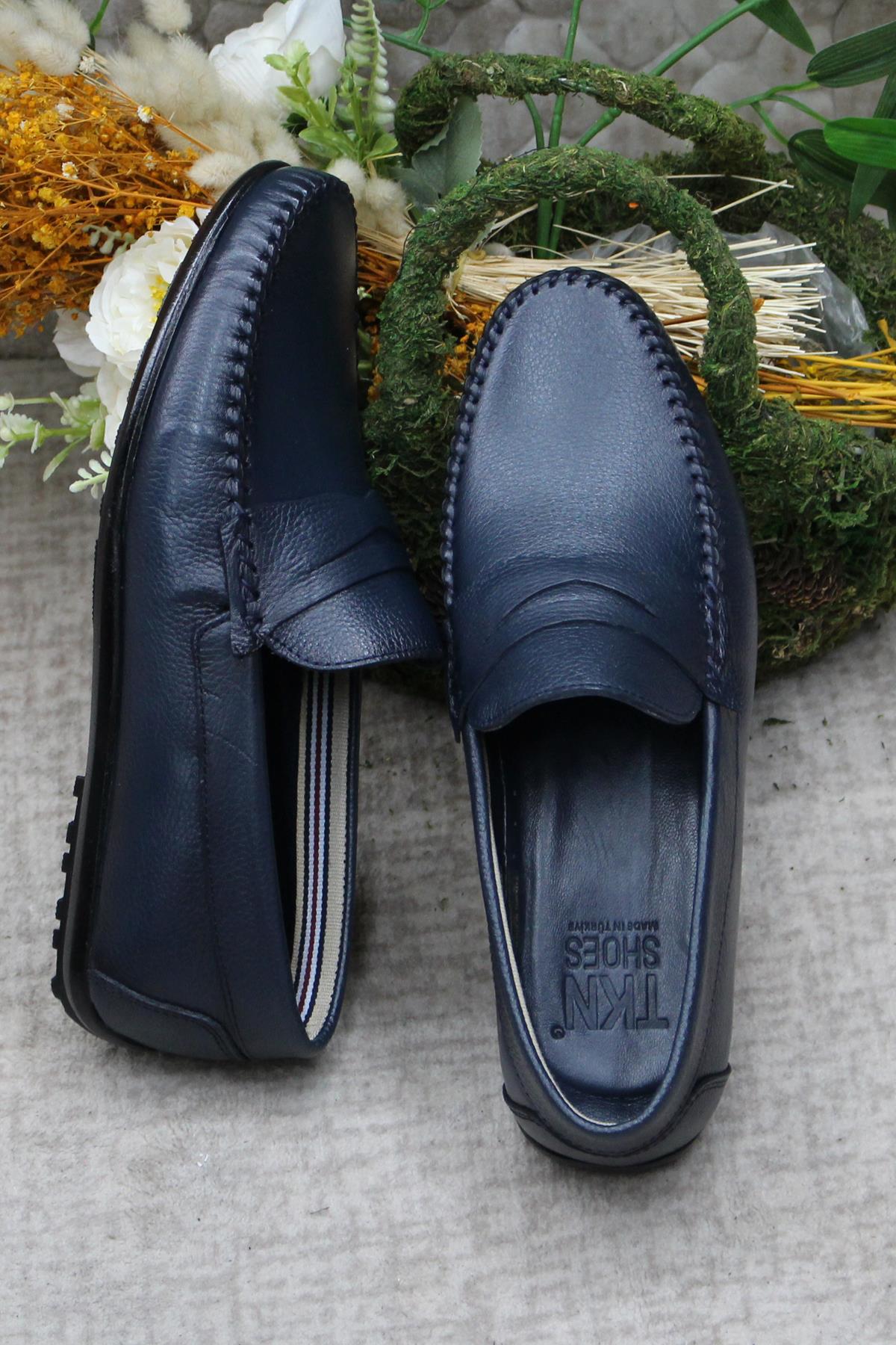 31020 Lacivert Deri Hakiki Deri Loafer Erkek Babet Erkek Ayakkabı - Görsel 7