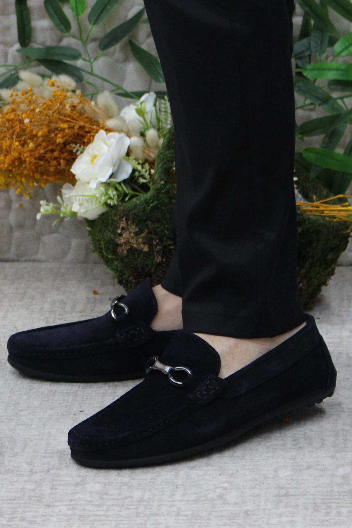 31012 Lacivert Süet Hakiki Deri Loafer Erkek Babet Erkek Ayakkabı - Görsel 4