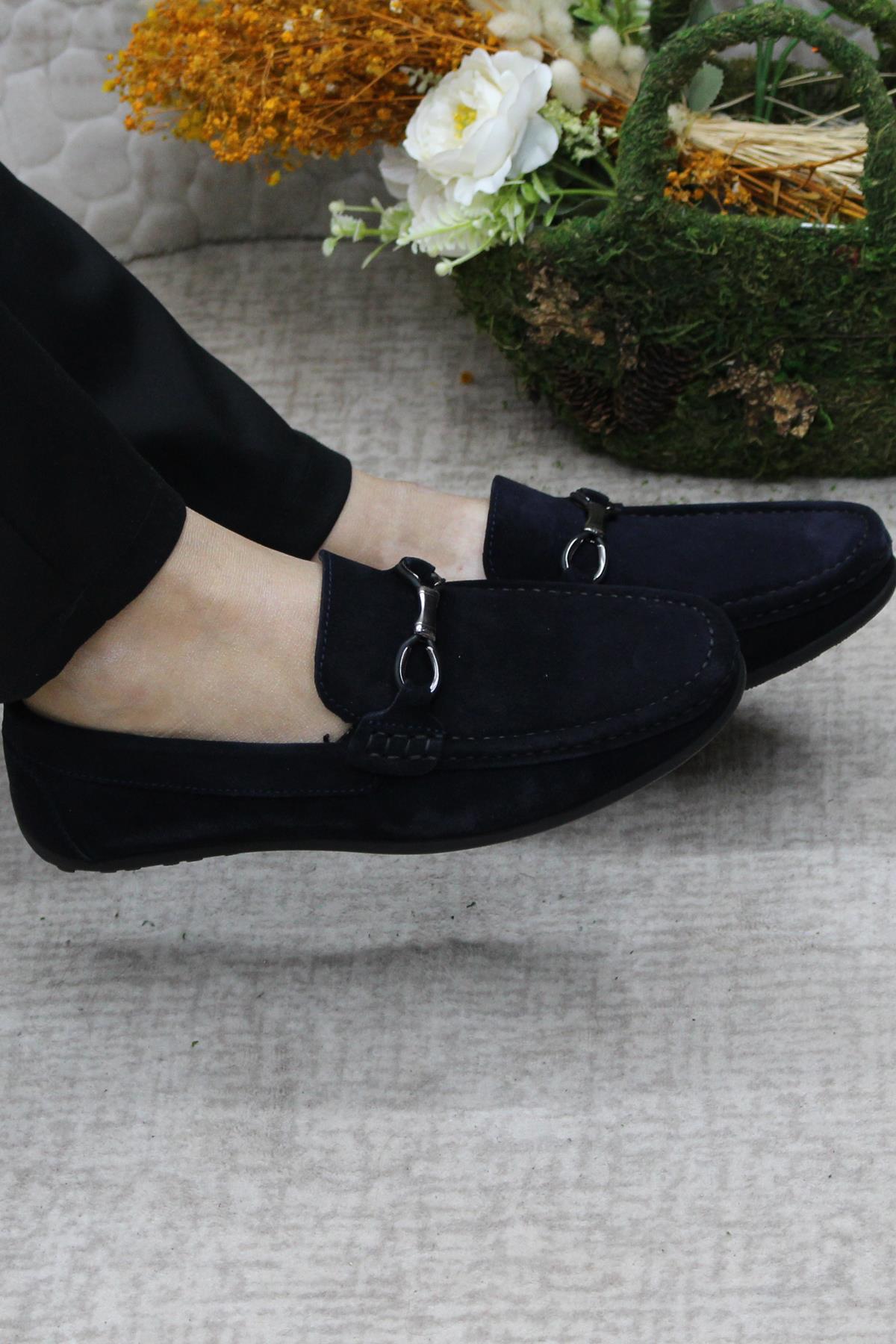 31012 Lacivert Süet Hakiki Deri Loafer Erkek Babet Erkek Ayakkabı - Görsel 6