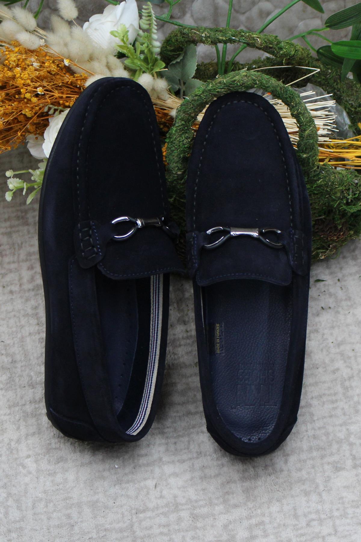 31012 Lacivert Süet Hakiki Deri Loafer Erkek Babet Erkek Ayakkabı - Görsel 7