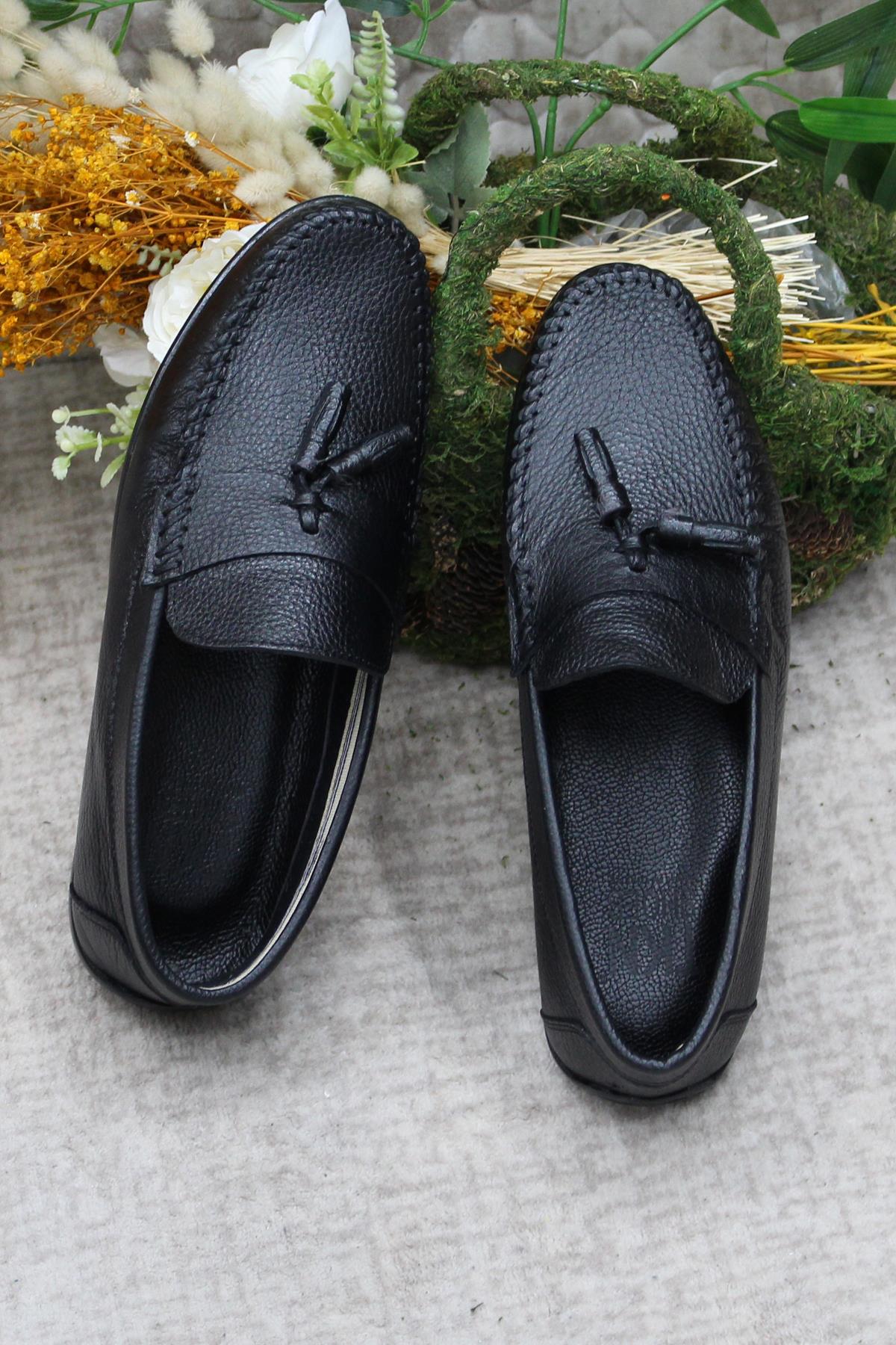 31019 Siyah Deri Hakiki Deri Loafer Erkek Babet Erkek Ayakkabı - Görsel 7