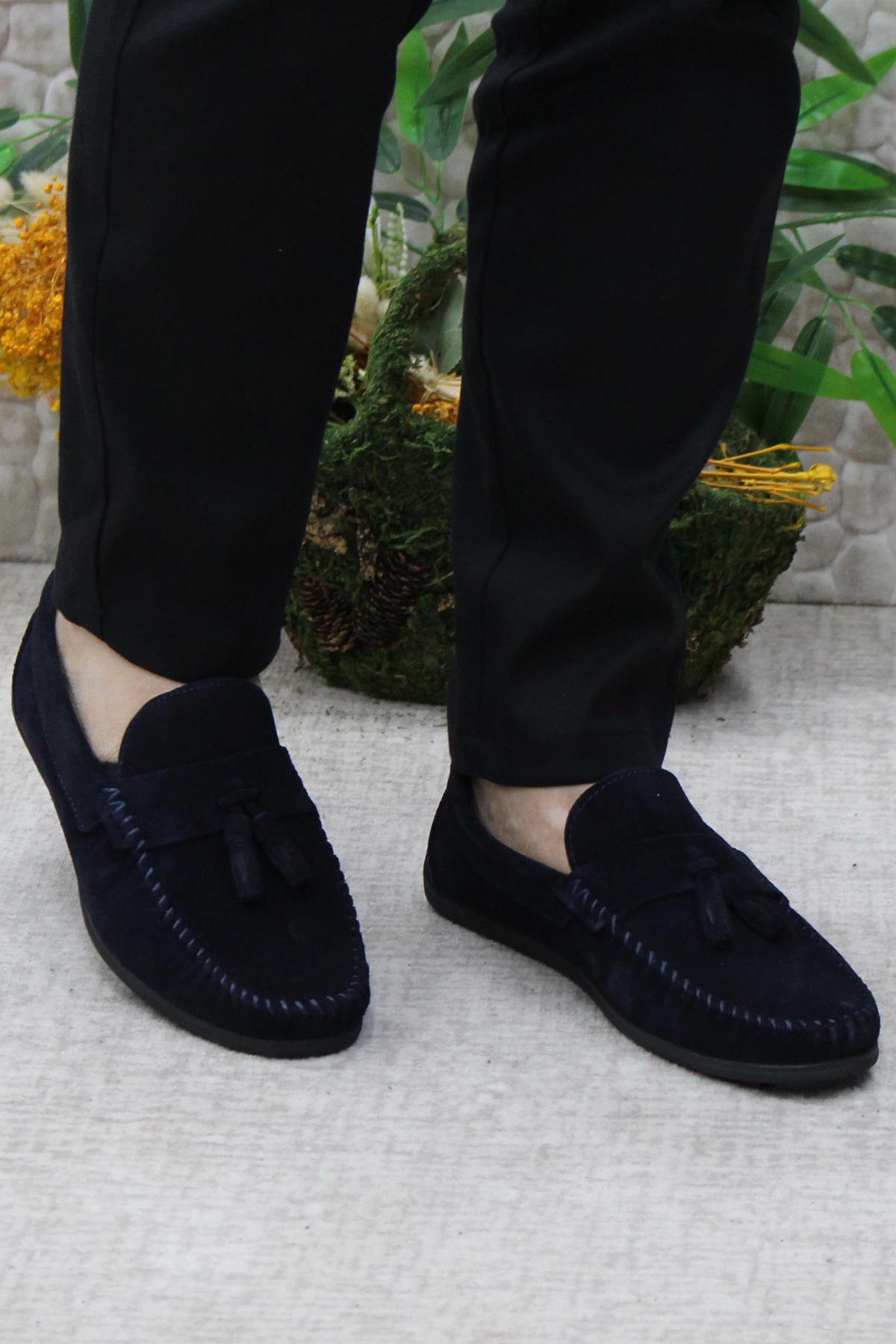 31019 Lacivert Süet Hakiki Deri Loafer Erkek Babet Erkek Ayakkabı - Görsel 3