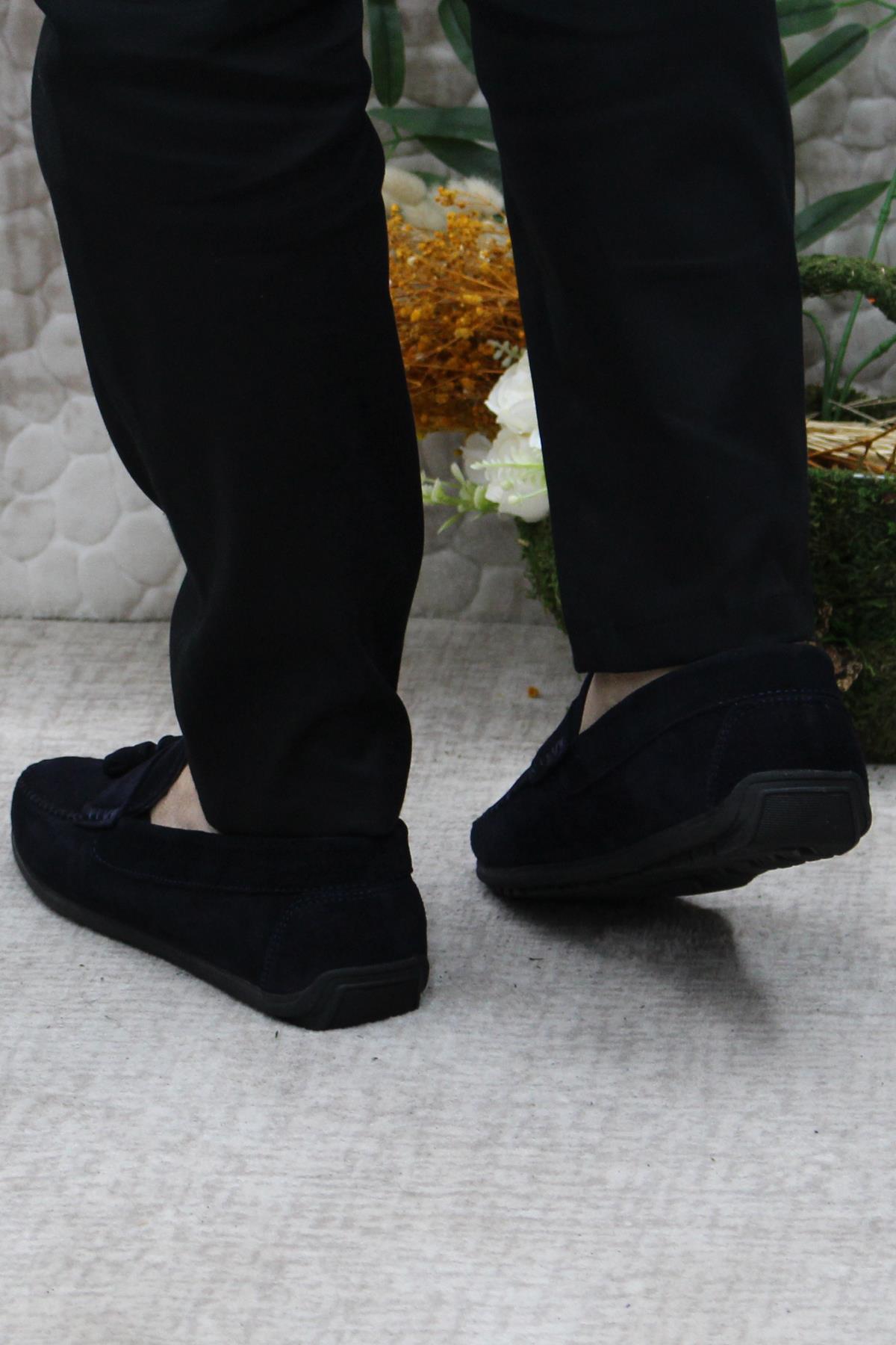 31019 Lacivert Süet Hakiki Deri Loafer Erkek Babet Erkek Ayakkabı - Görsel 5