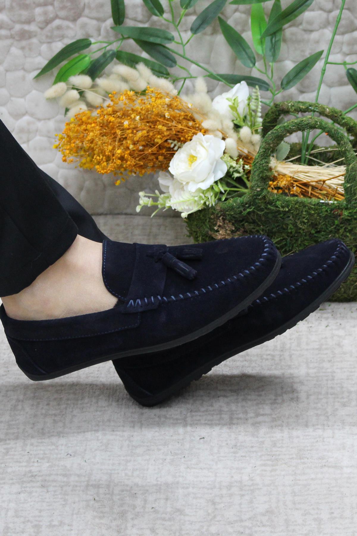31019 Lacivert Süet Hakiki Deri Loafer Erkek Babet Erkek Ayakkabı - Görsel 6