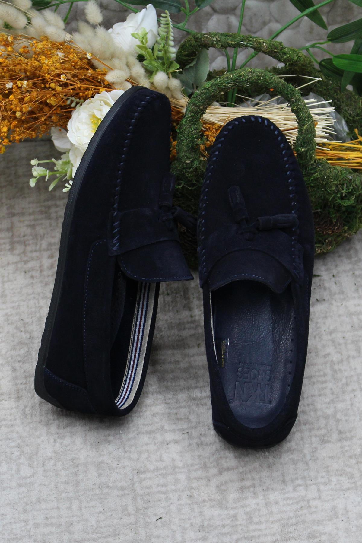 31019 Lacivert Süet Hakiki Deri Loafer Erkek Babet Erkek Ayakkabı - Görsel 7