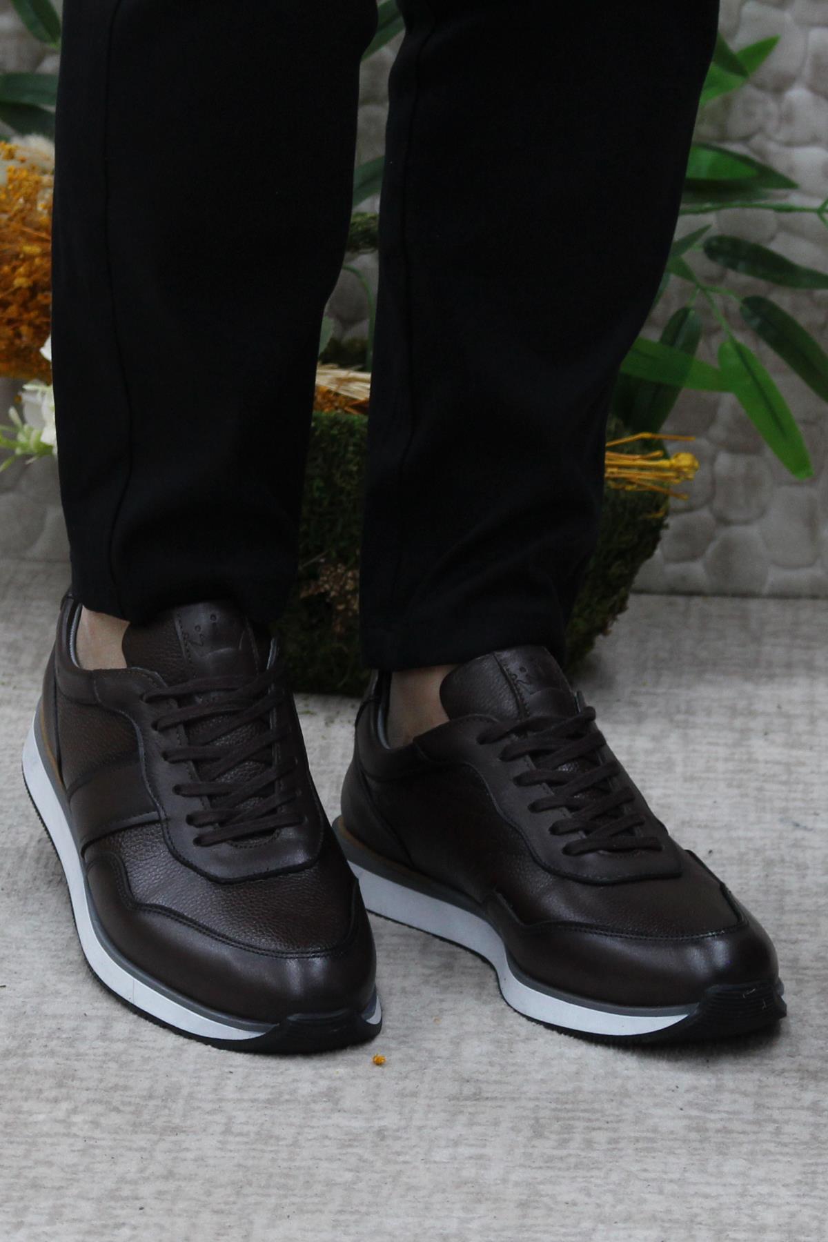 1216 Kahve Casual Rahat Hakiki Deri Erkek Ayakkabı - Görsel 3