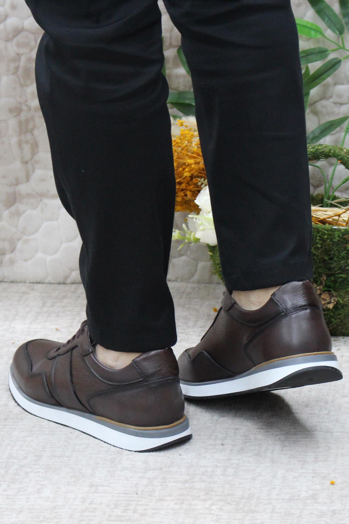 1216 Kahve Casual Rahat Hakiki Deri Erkek Ayakkabı - Görsel 5