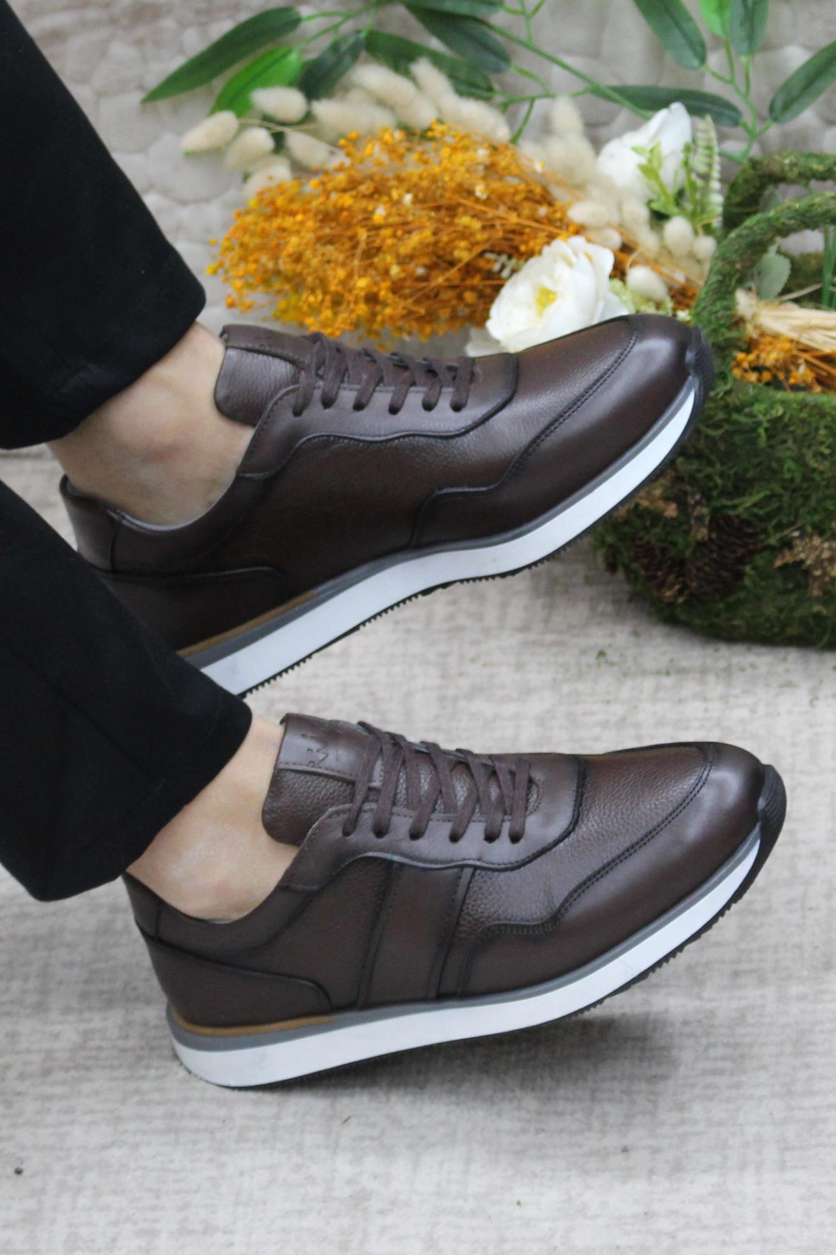 1216 Kahve Casual Rahat Hakiki Deri Erkek Ayakkabı - Görsel 6