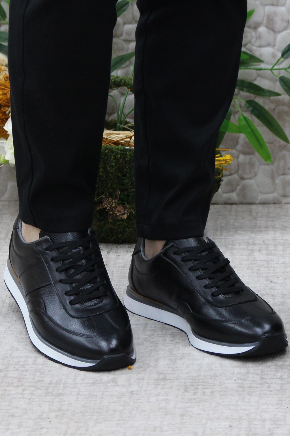 1217 Siyah Casual Rahat Hakiki Deri Erkek Ayakkabı - Görsel 3