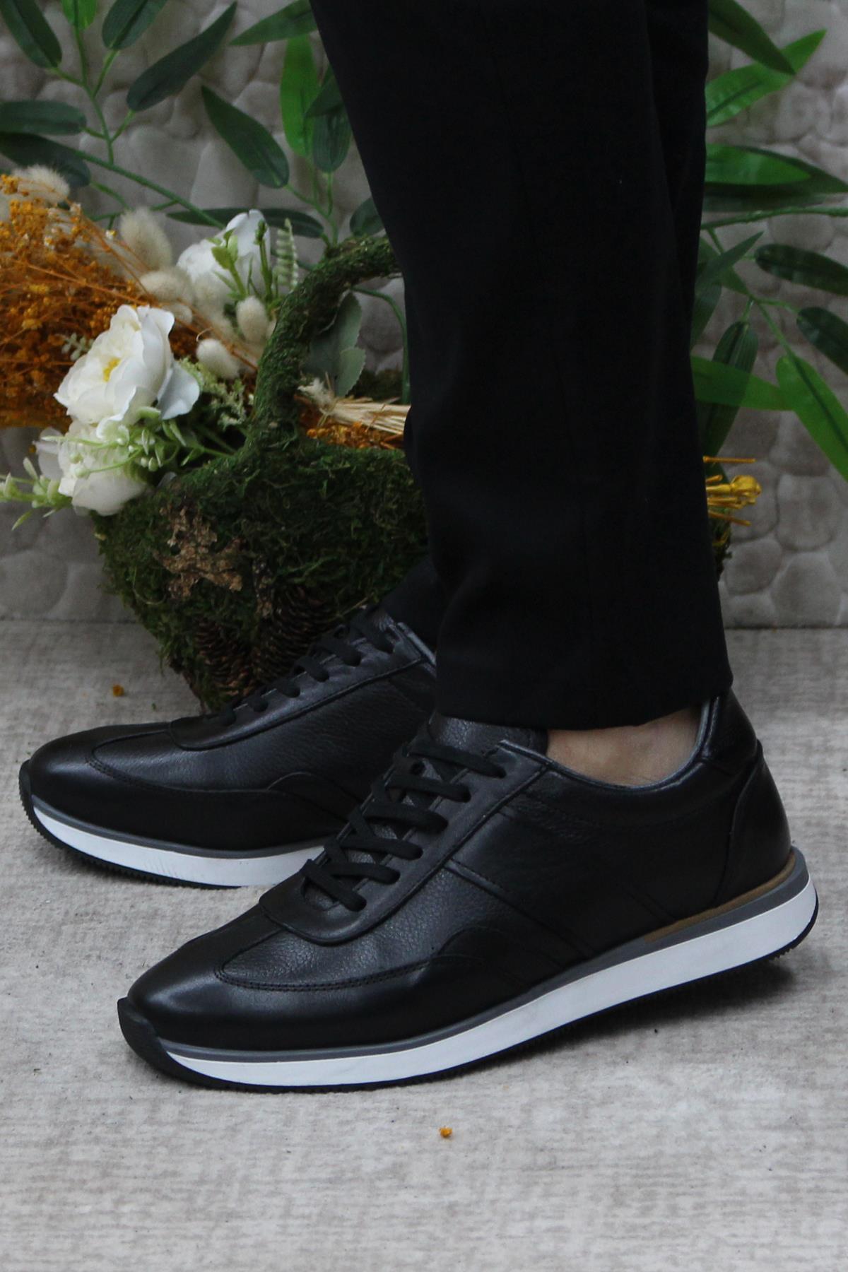 1217 Siyah Casual Rahat Hakiki Deri Erkek Ayakkabı - Görsel 4