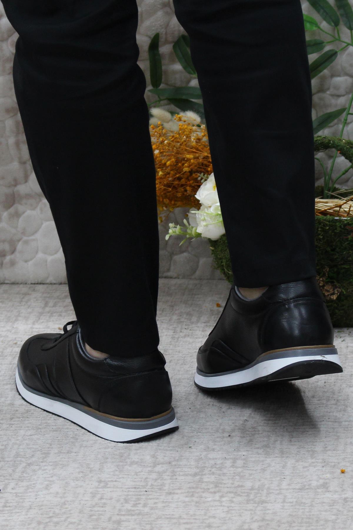 1217 Siyah Casual Rahat Hakiki Deri Erkek Ayakkabı - Görsel 5