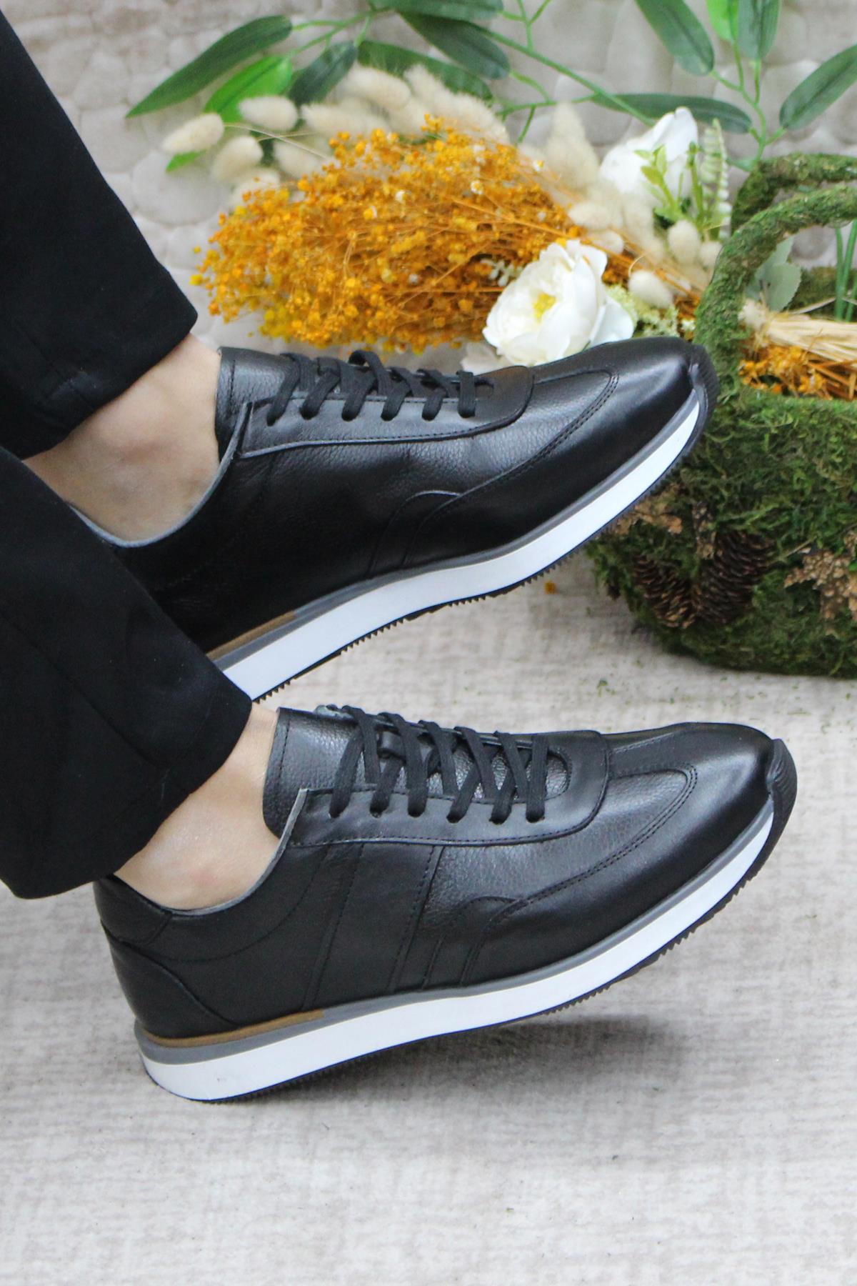 1217 Siyah Casual Rahat Hakiki Deri Erkek Ayakkabı - Görsel 6