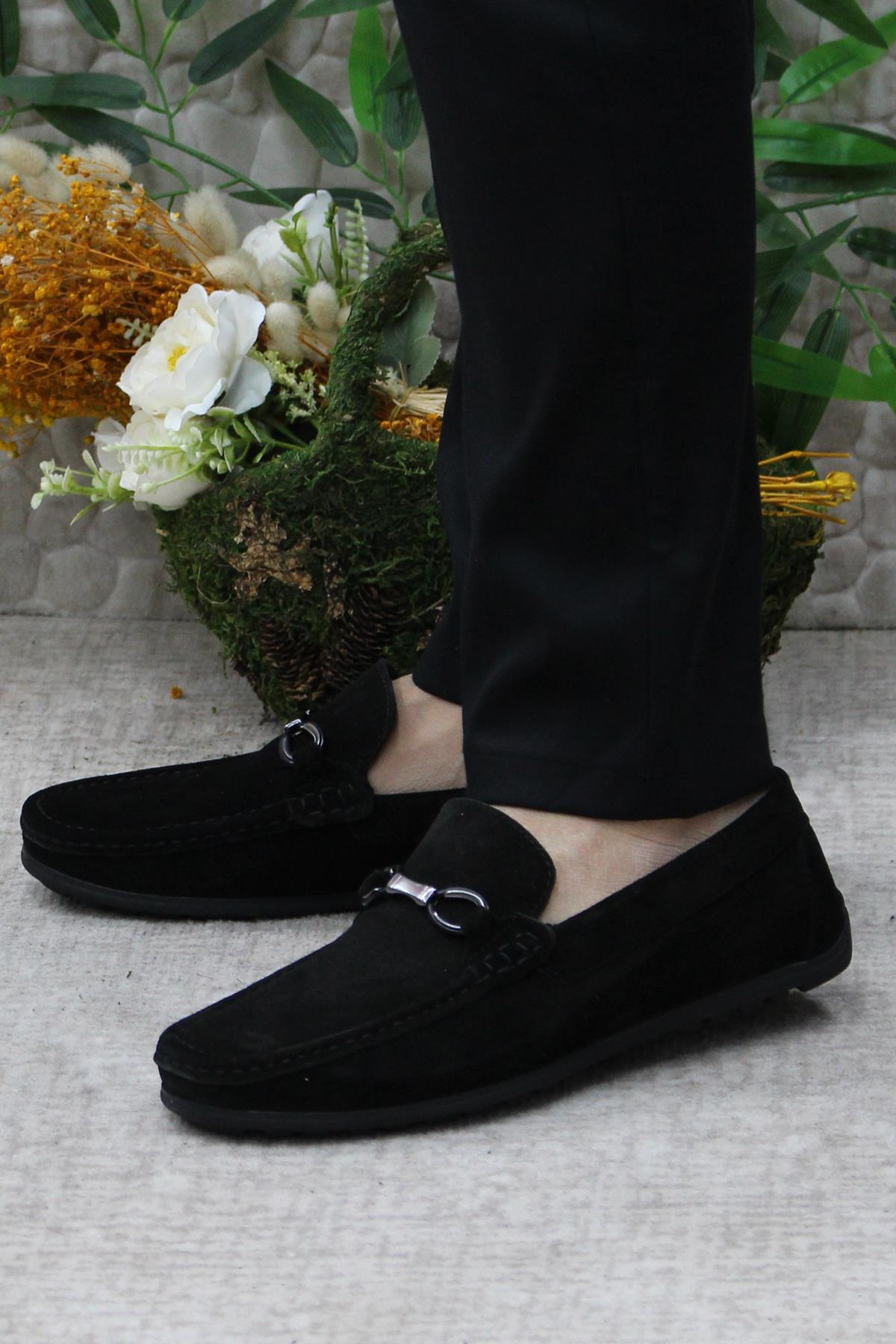 31012 Siyah Süet Hakiki Deri Loafer Erkek Babet Erkek Ayakkabı - Görsel 4