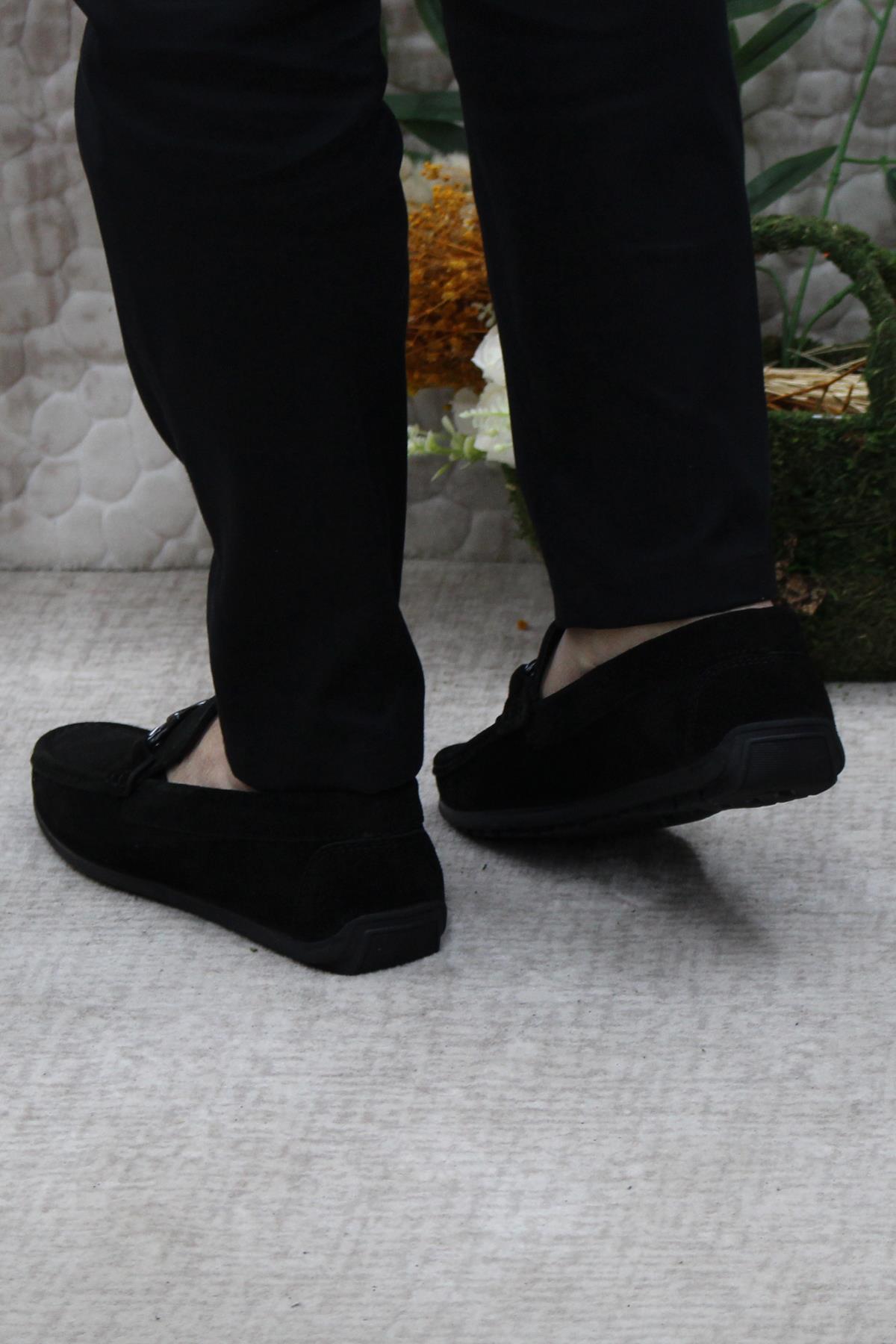 31012 Siyah Süet Hakiki Deri Loafer Erkek Babet Erkek Ayakkabı - Görsel 5