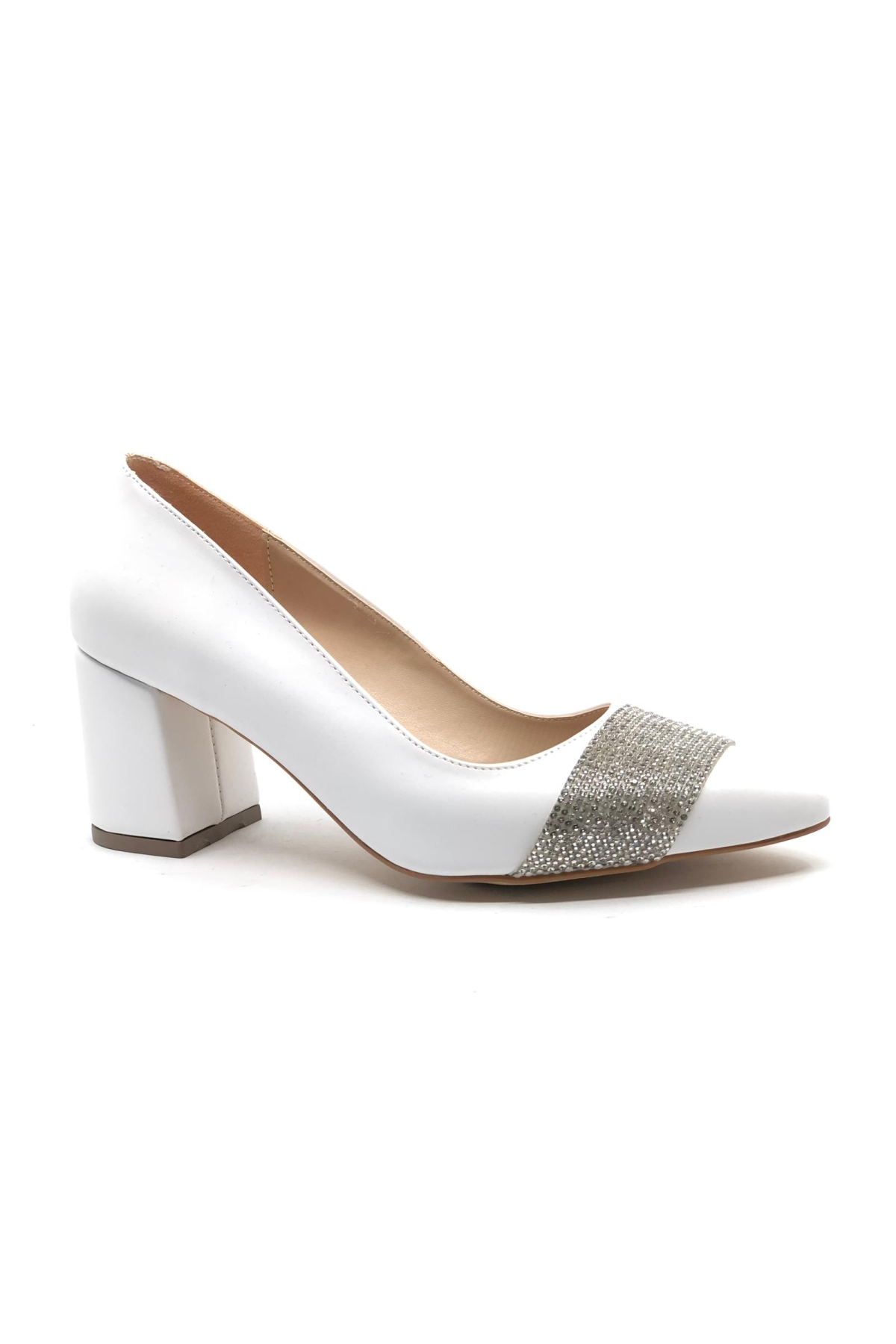 Kalın Şerit Taş Detaylı 6 cm Topuklu Kadın Klasik Ayakkabı - Görsel 3