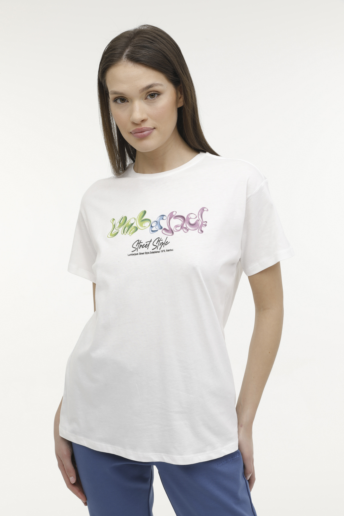 AE32 ALOHA LOGO T-SHIRT 2 Ekru Kadın Kısa Kol T-Shirt