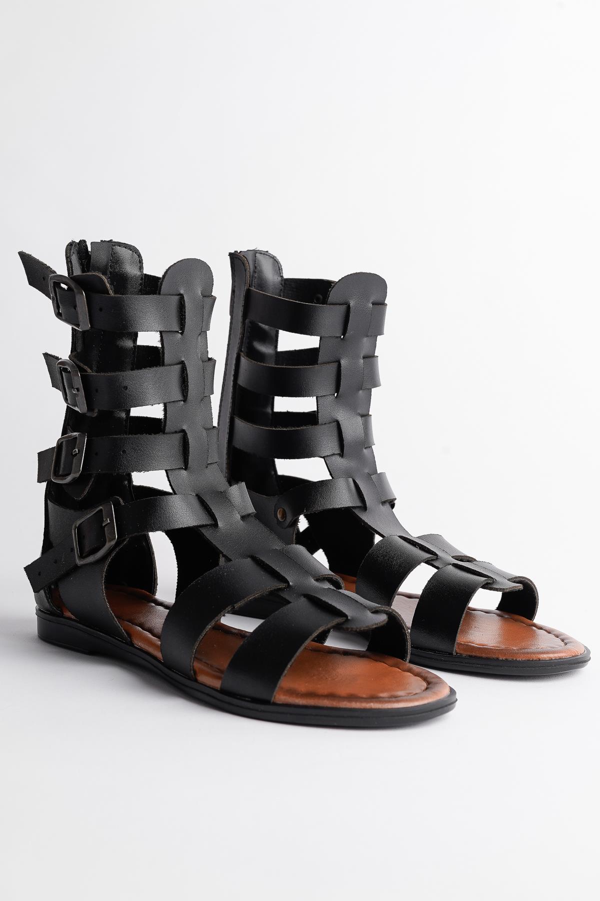 GLADYATÖR Garantili Rahat Kalıp Arkadan Fermuarlı Kemer Detaylı Kadın Sandalet - Görsel 6