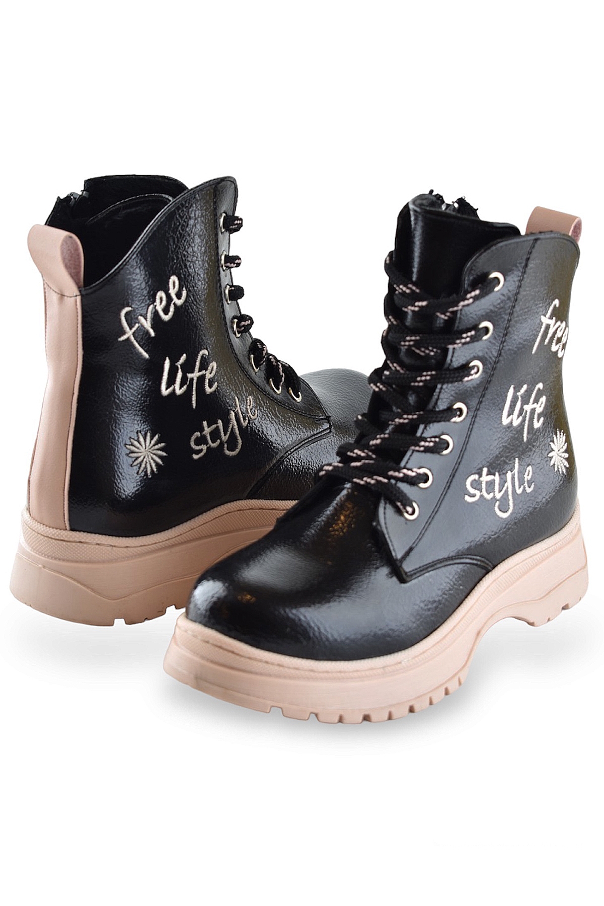 258 Ortopedik Bağcıklı Fermuarlı Kız Siyah Çocuk Bot Ayakkabı Kürklü Kız Çocuk Bot - Görsel 3