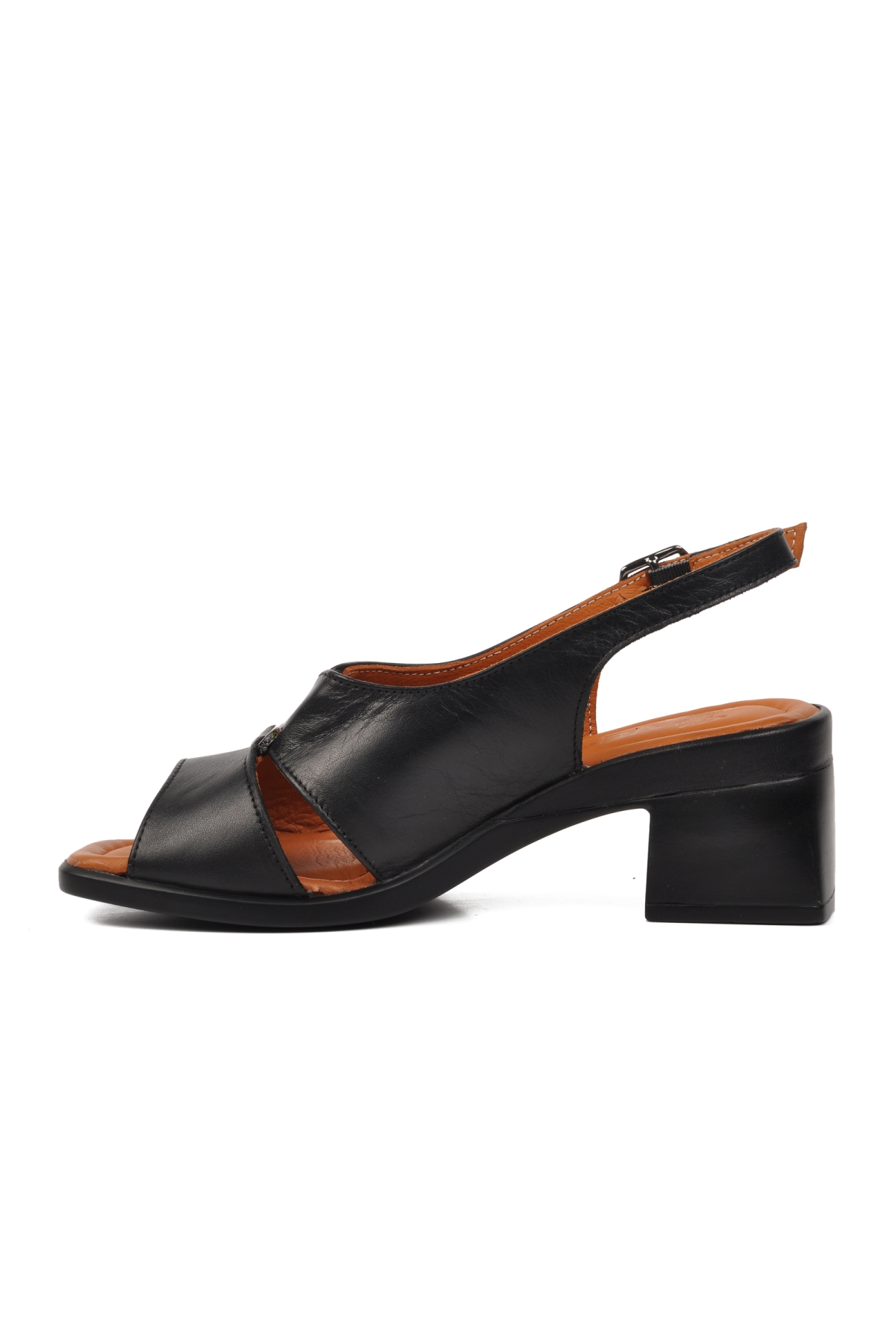 2311510Y Siyah Hakiki Deri Kadın Topuklu Sandalet - Görsel 3