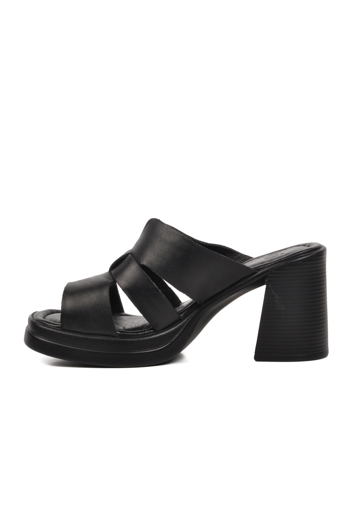 2413403Y Siyah Hakiki Deri Kadın Topuklu Terlik - Görsel 3