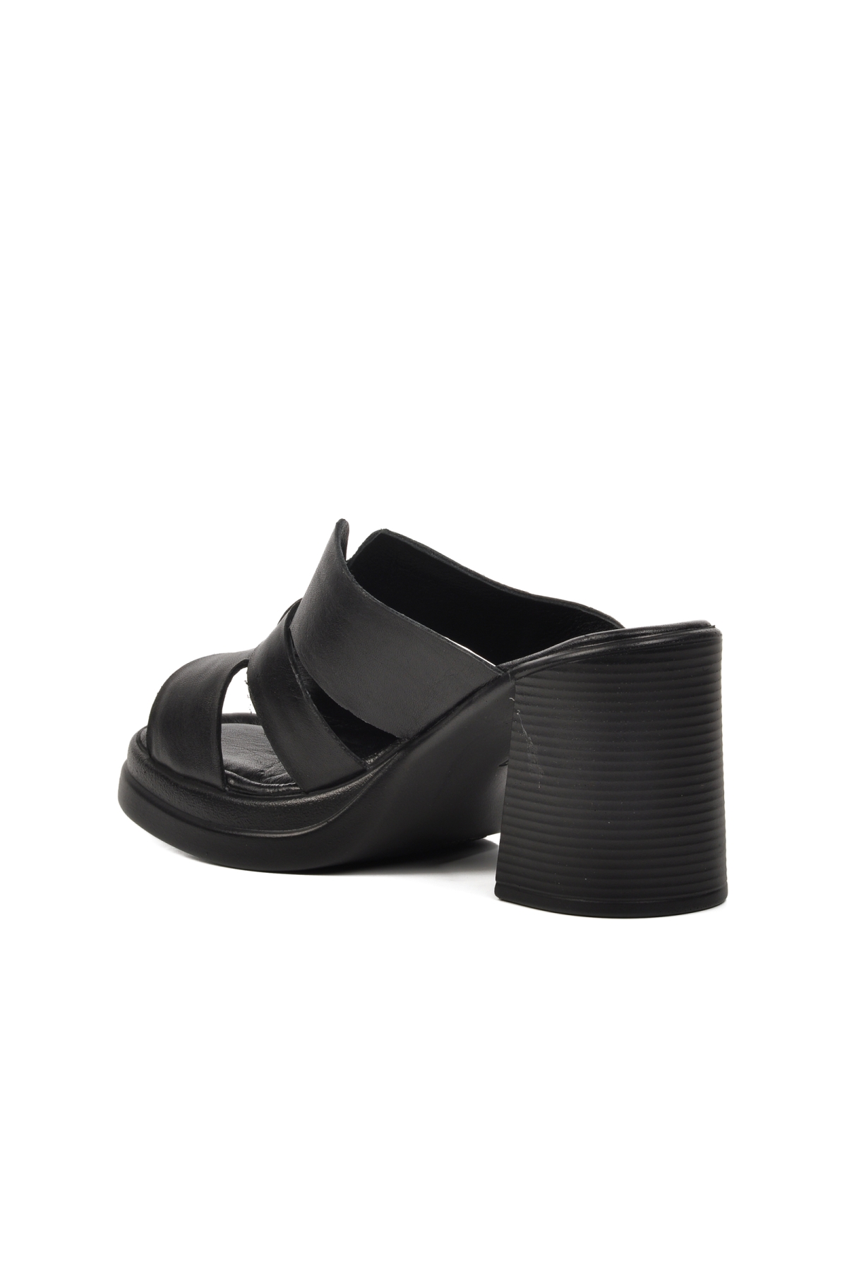 2413403Y Siyah Hakiki Deri Kadın Topuklu Terlik - Görsel 5