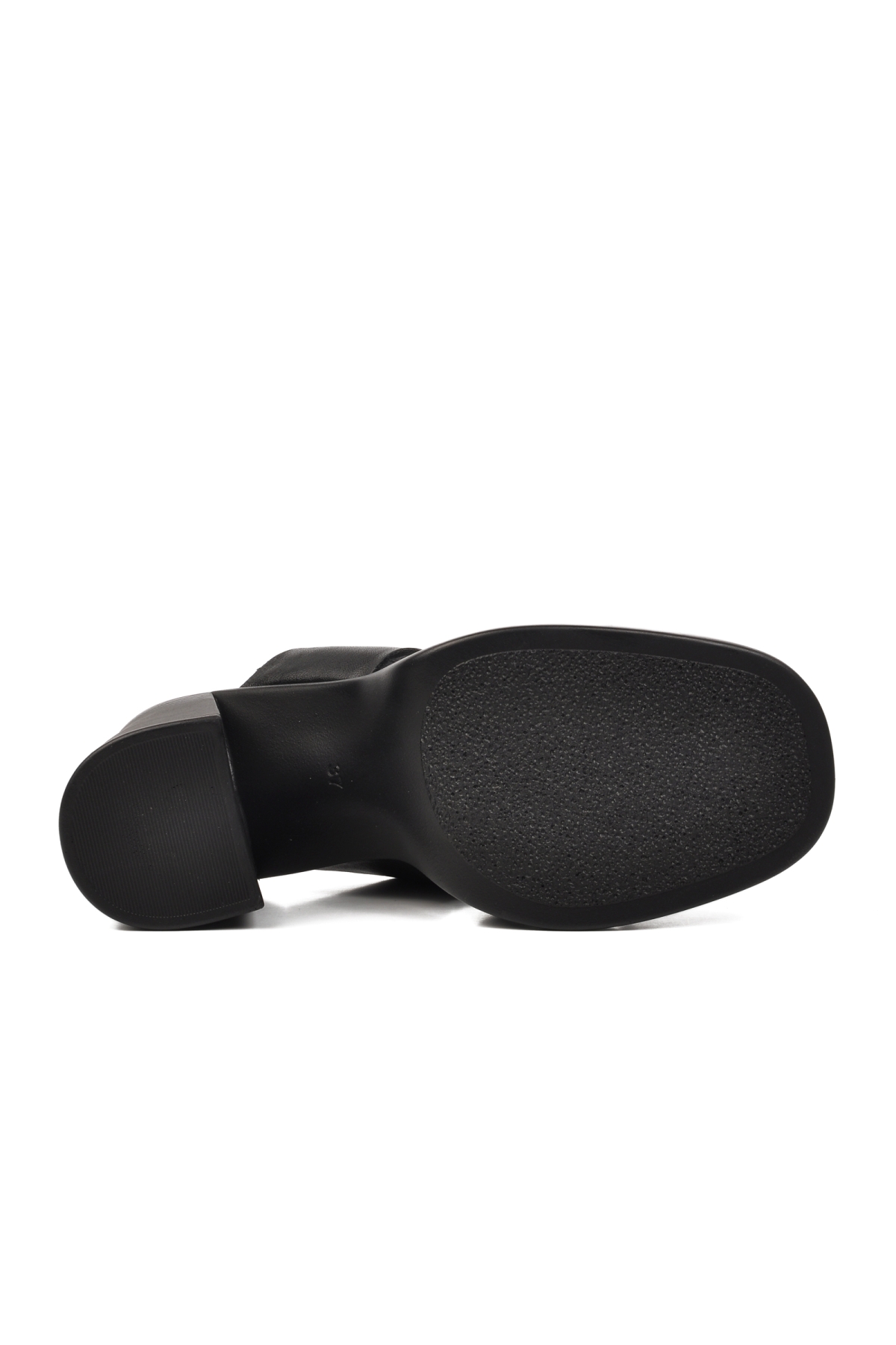 2413403Y Siyah Hakiki Deri Kadın Topuklu Terlik - Görsel 6