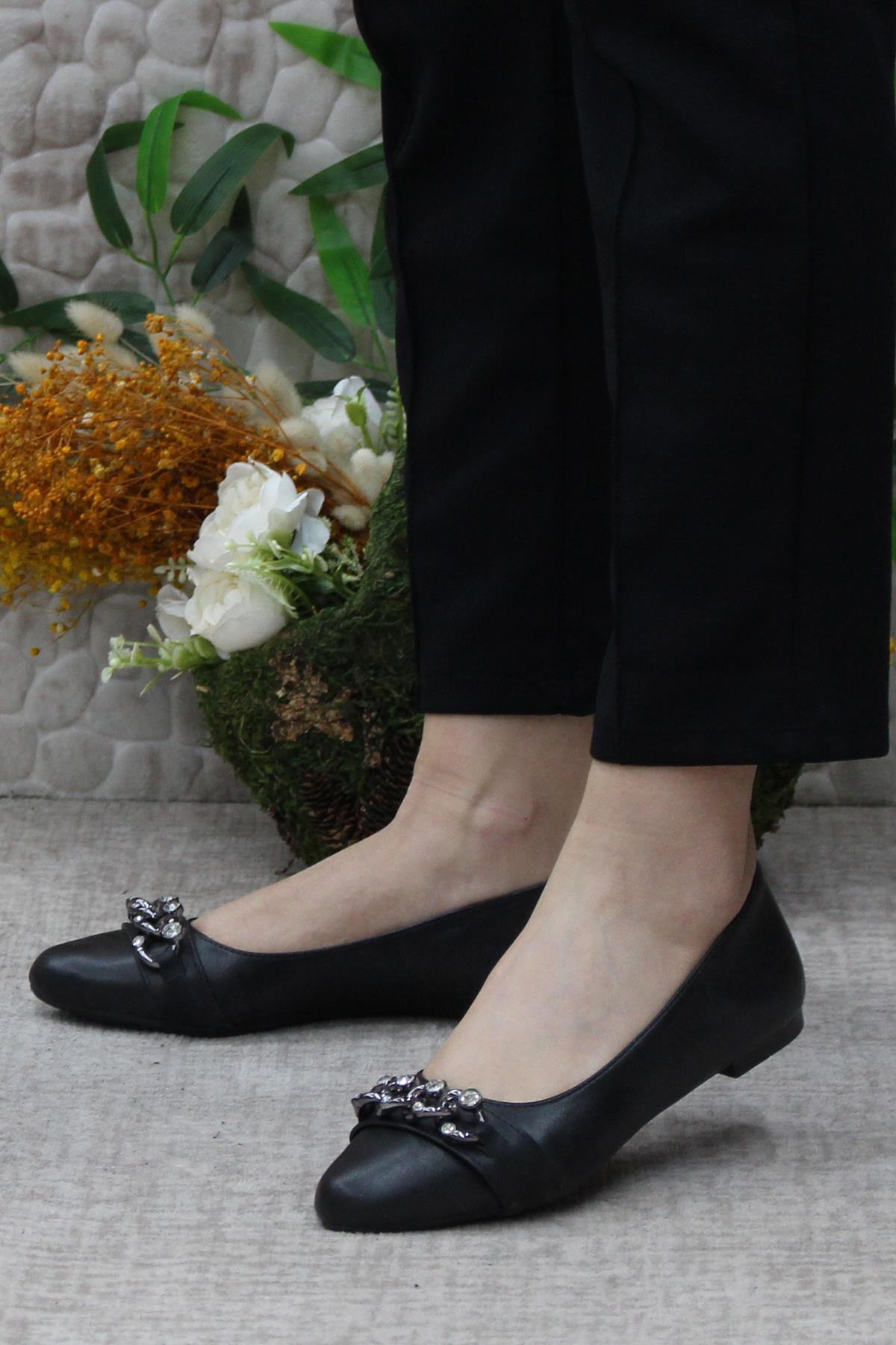 Sdf 42219 Siyah Hafif Rahat Taban Şık Kadın Babet Günlük Ayakkabı - Görsel 4