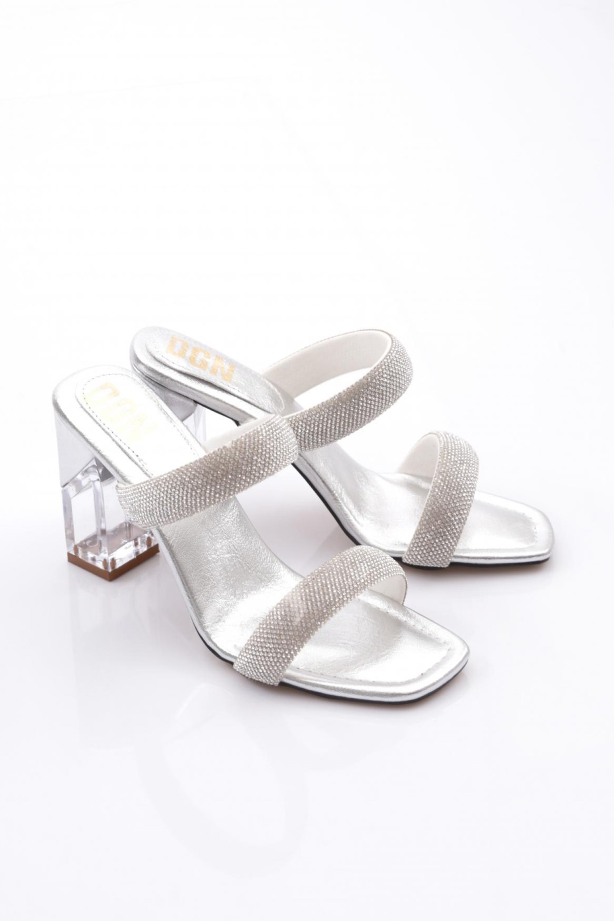 2025 Kadin Çift Şeritli Topuklu Abiye Terlik - Görsel 3