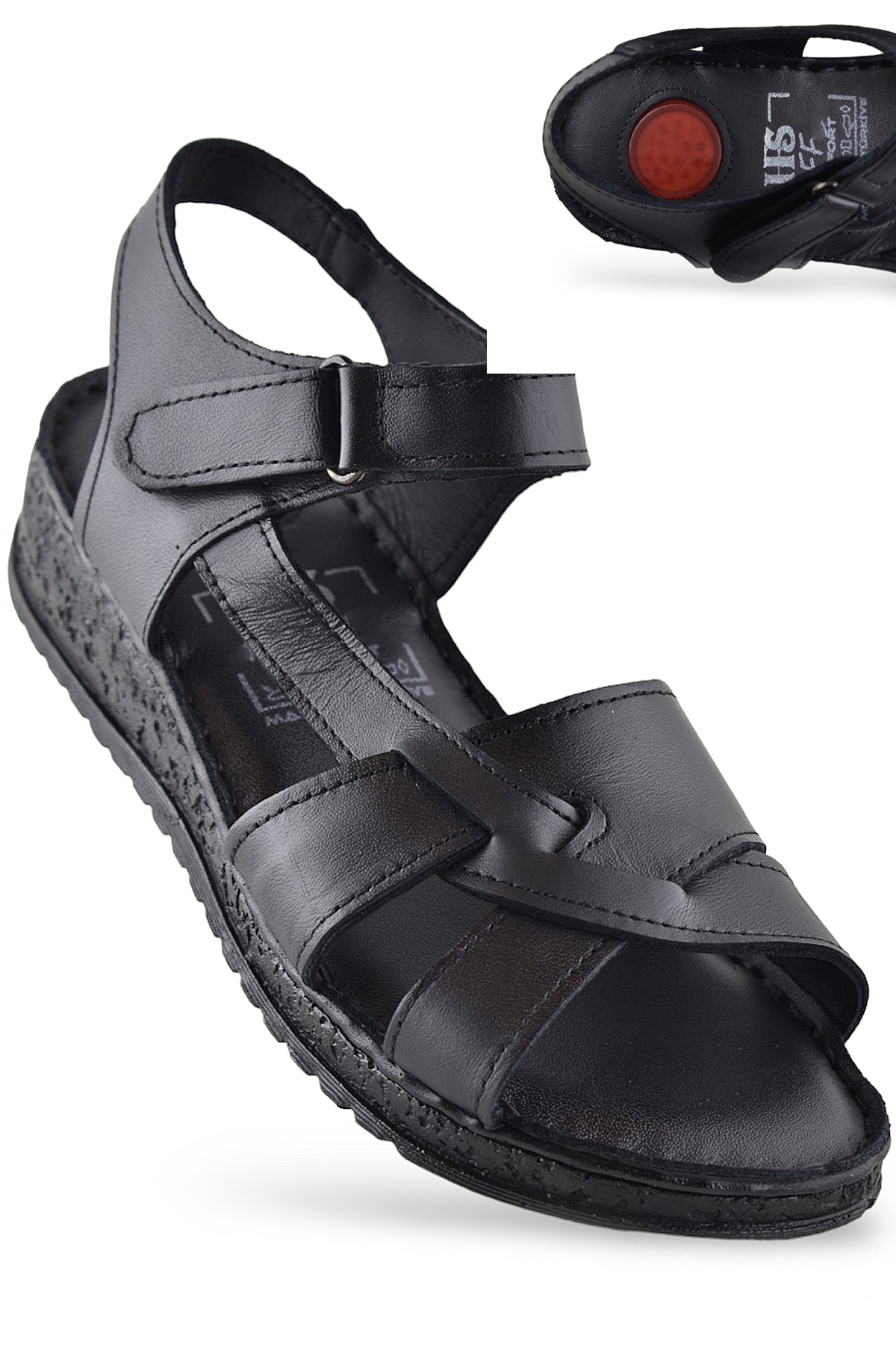 132 Tam Ortopedik Topuk Jelli HAKİKİ DERİ Kadın Sandalet Deri Sandalet - Görsel 2