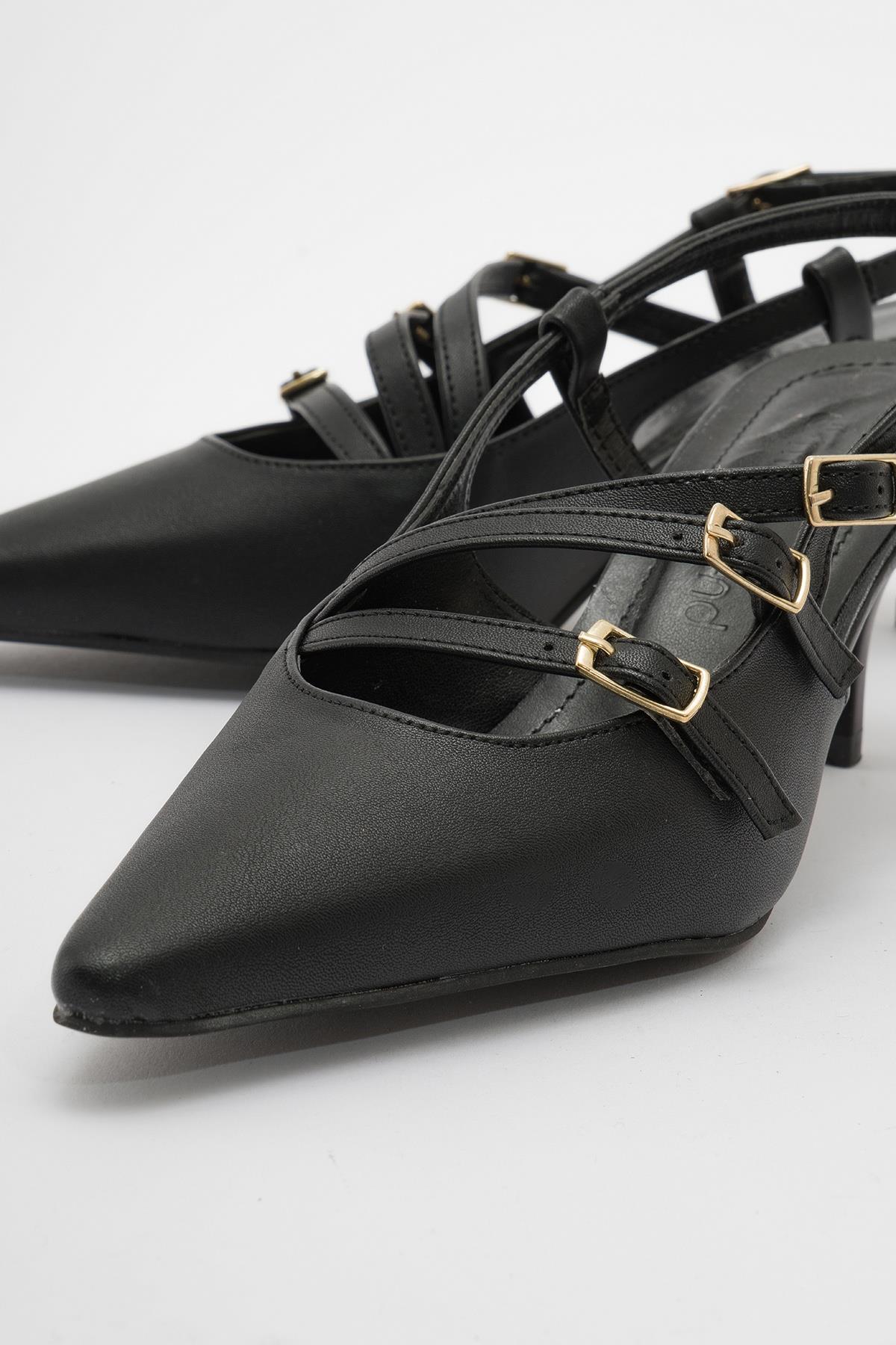 Kadın 4 Tokalı Topuklu Ayakkabı SİYAH CİLT - Görsel 4