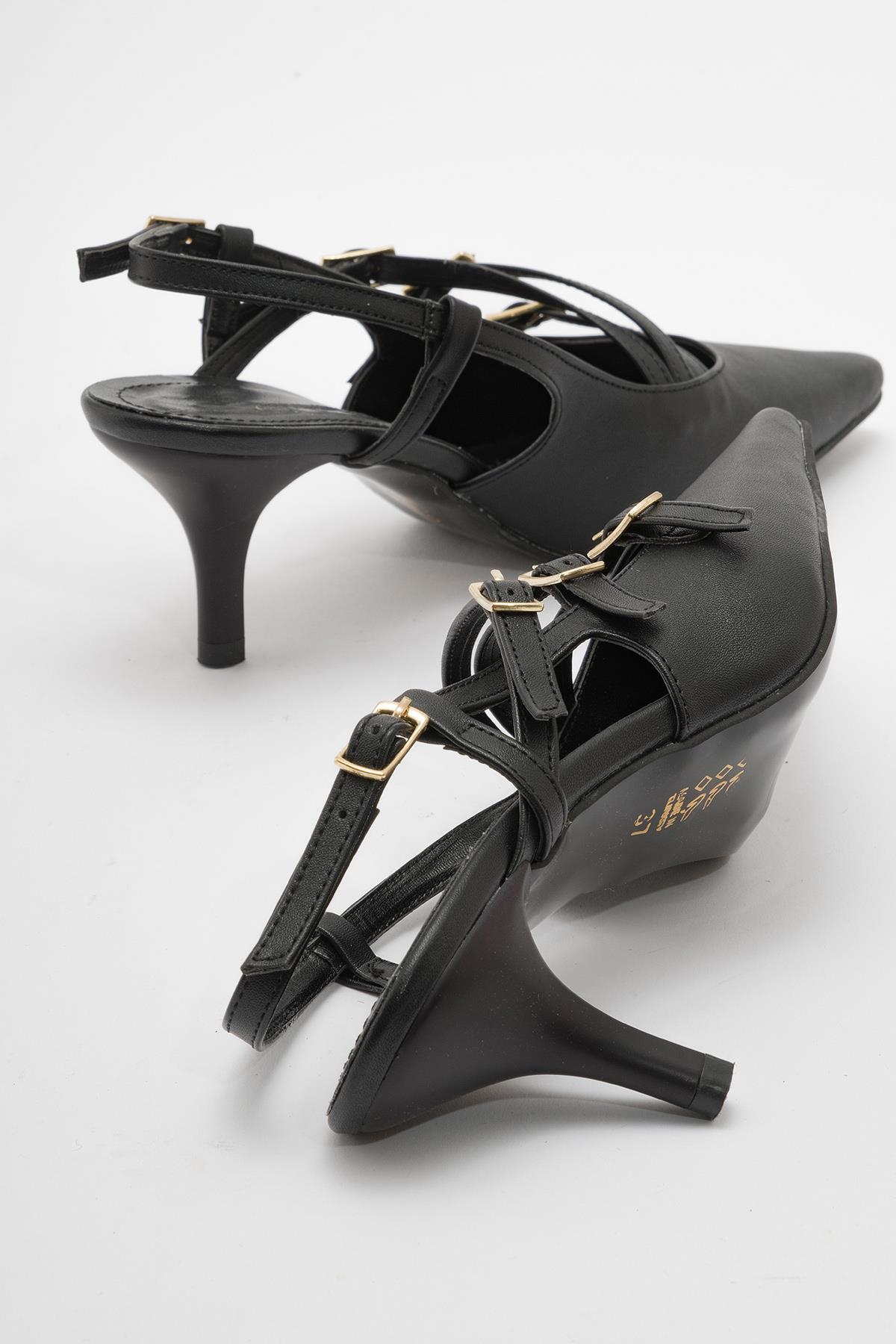 Kadın 4 Tokalı Topuklu Ayakkabı SİYAH CİLT - Görsel 5