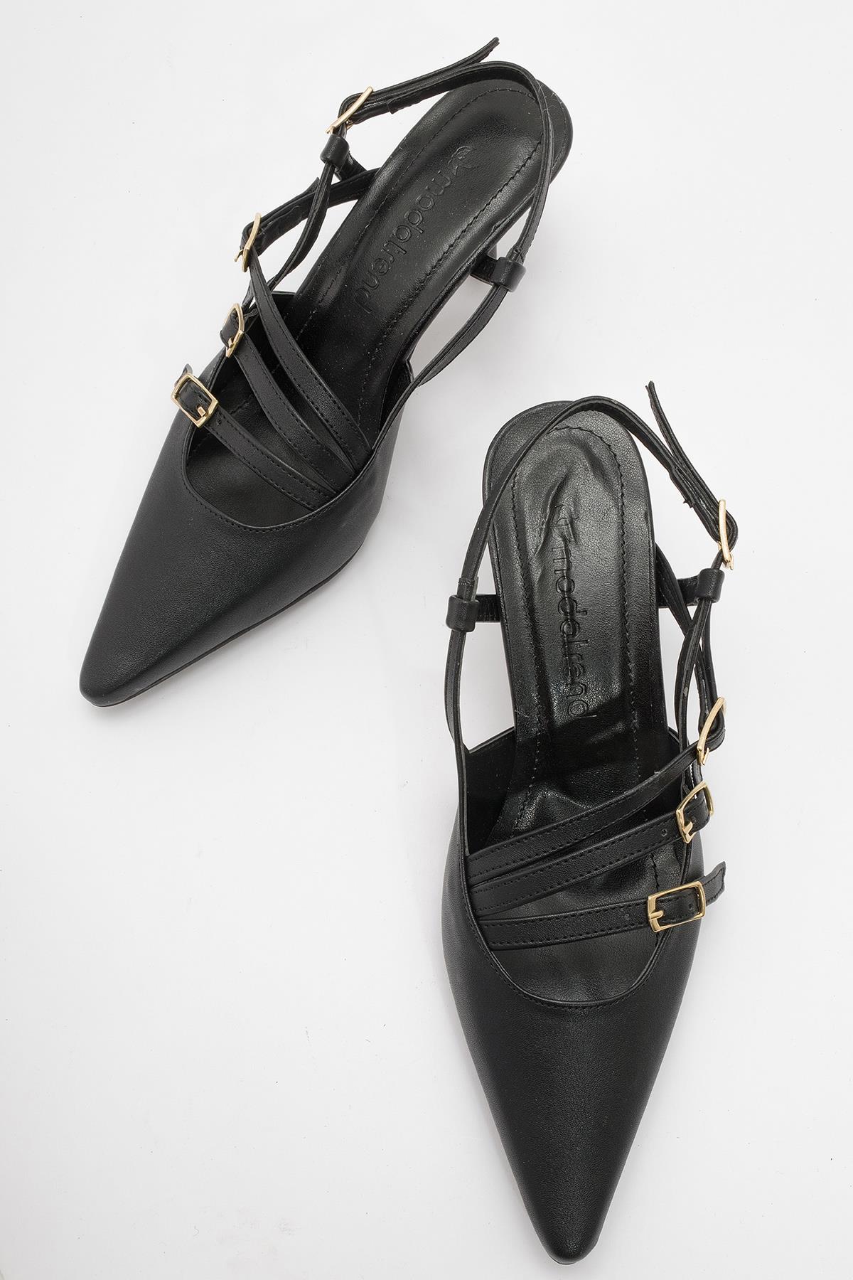 Kadın 4 Tokalı Topuklu Ayakkabı SİYAH CİLT - Görsel 6