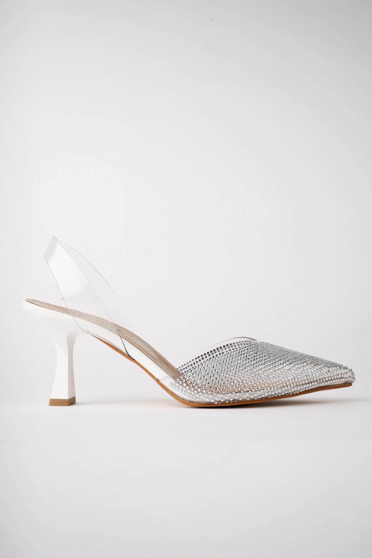 JULİET Garantili Kadın Sivri Burun Parlak Taşlı Arkası Açık Şeffaf Bantlı Topuklu Ayakkabı - Görsel 8