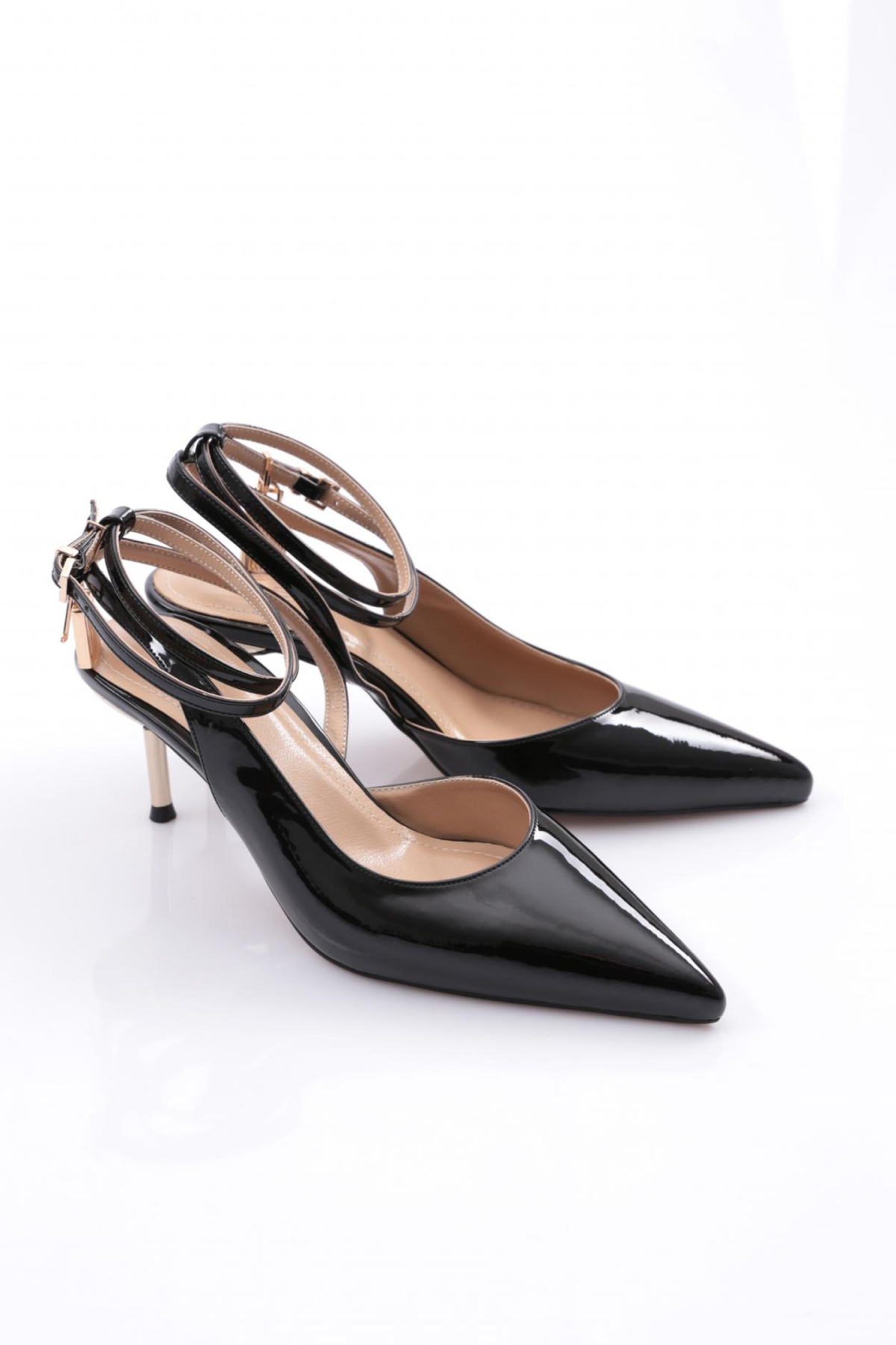 1771 Kadin Sivri Burun Parmak Dekolteli Yan Kilit Aksesuarli Arkasi Açik İnce Topuk Ayakkabi - Görsel 3