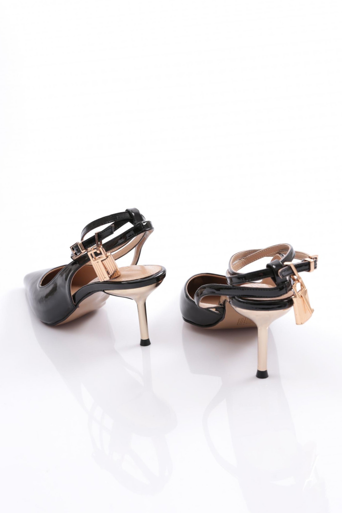 1771 Kadin Sivri Burun Parmak Dekolteli Yan Kilit Aksesuarli Arkasi Açik İnce Topuk Ayakkabi - Görsel 4