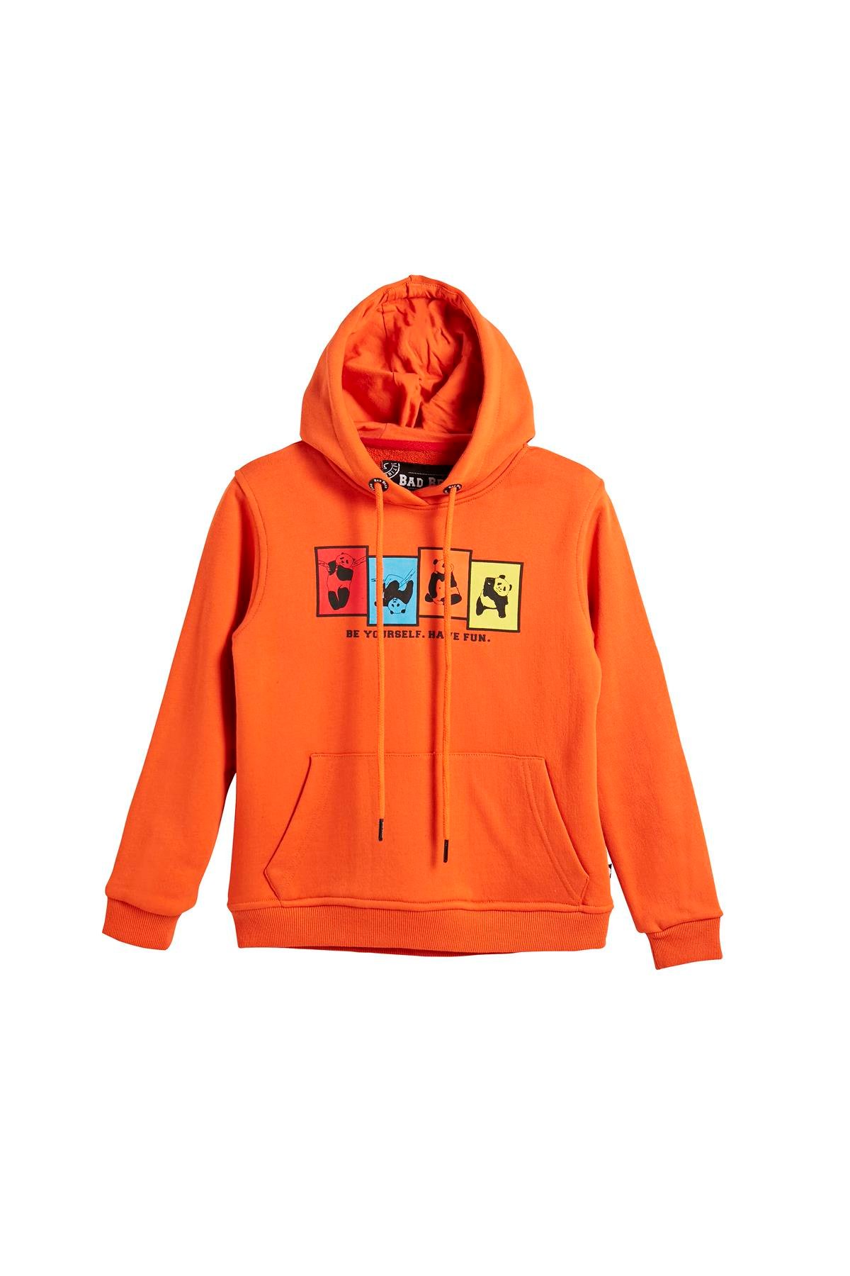 Fun Crewneck Kids Turuncu Kapüşonlu Baskılı Çocuk Sweatshirt