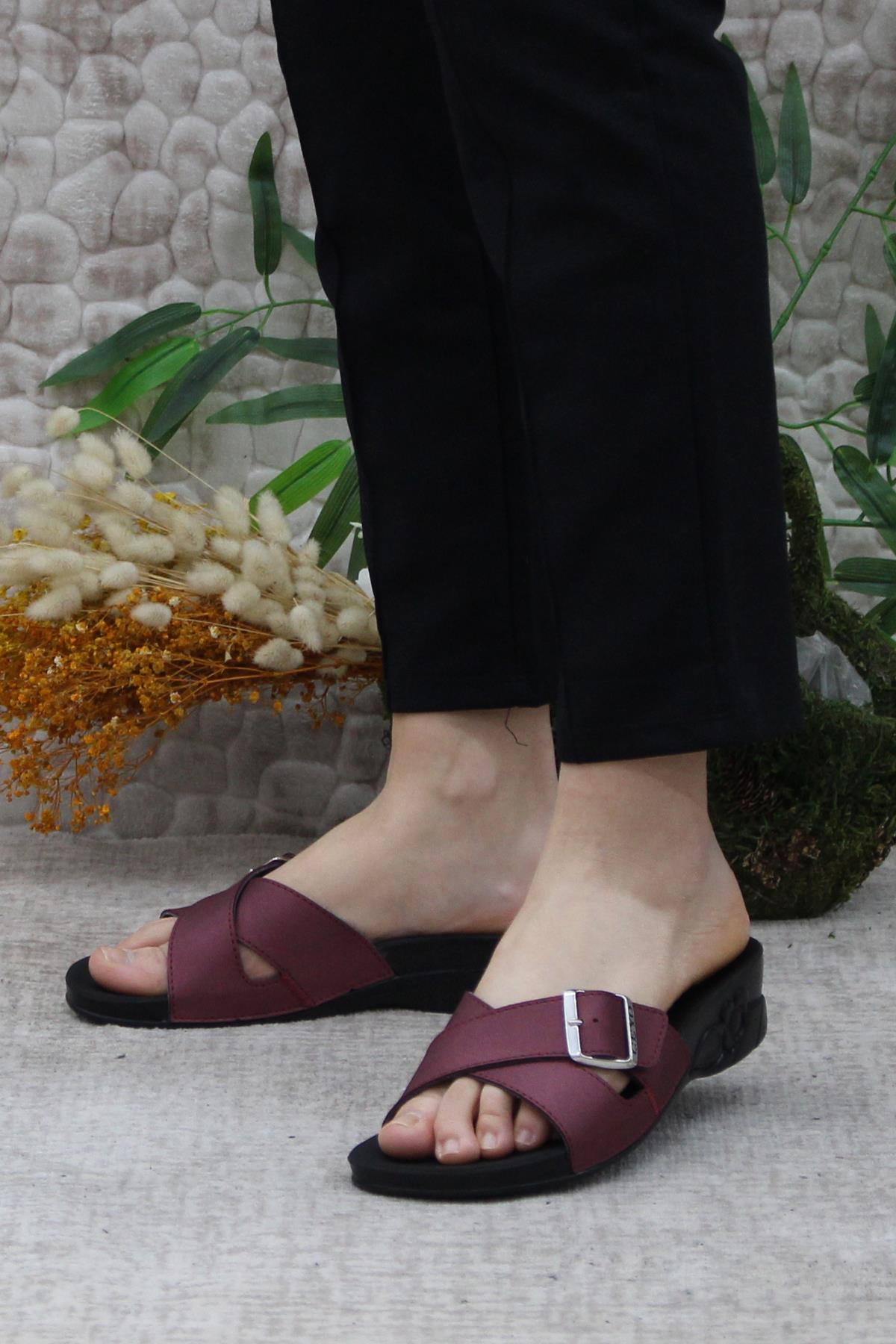 Flora-11 Bordo Rahat Ortapedik Kadın Terlik - Görsel 4
