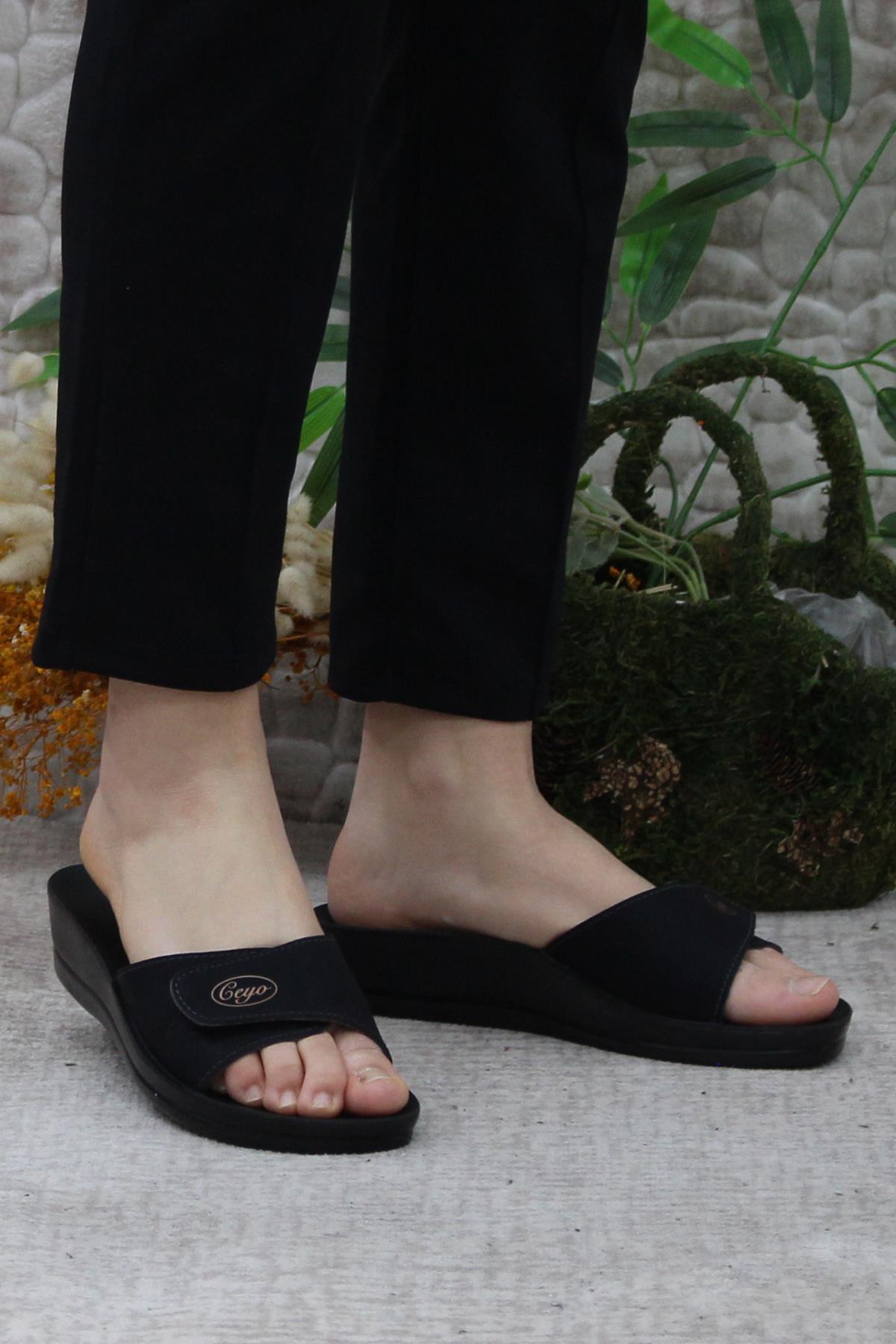 Minerva Cırtlı Siyah Rahat Ortapedik Kadın Terlik - Görsel 3