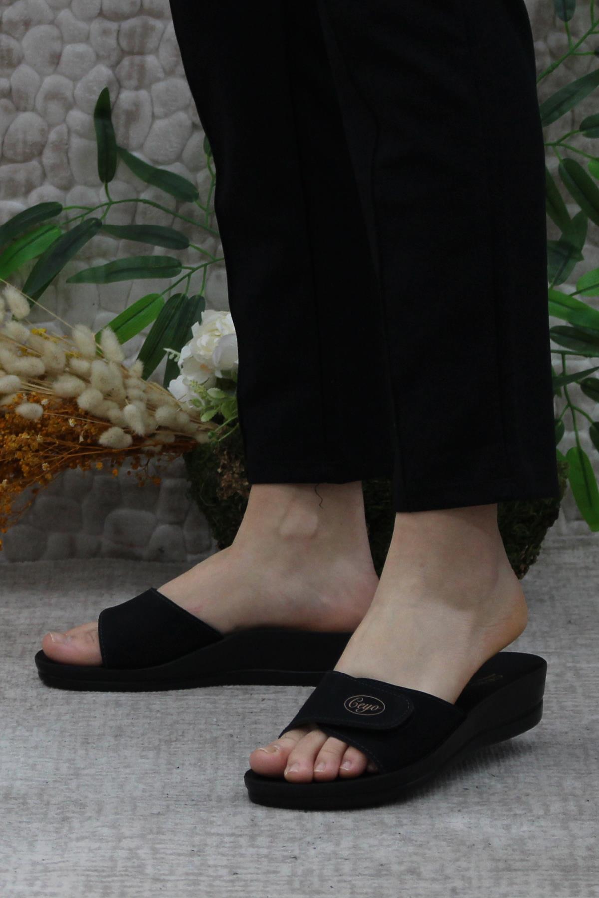 Minerva Cırtlı Siyah Rahat Ortapedik Kadın Terlik - Görsel 4