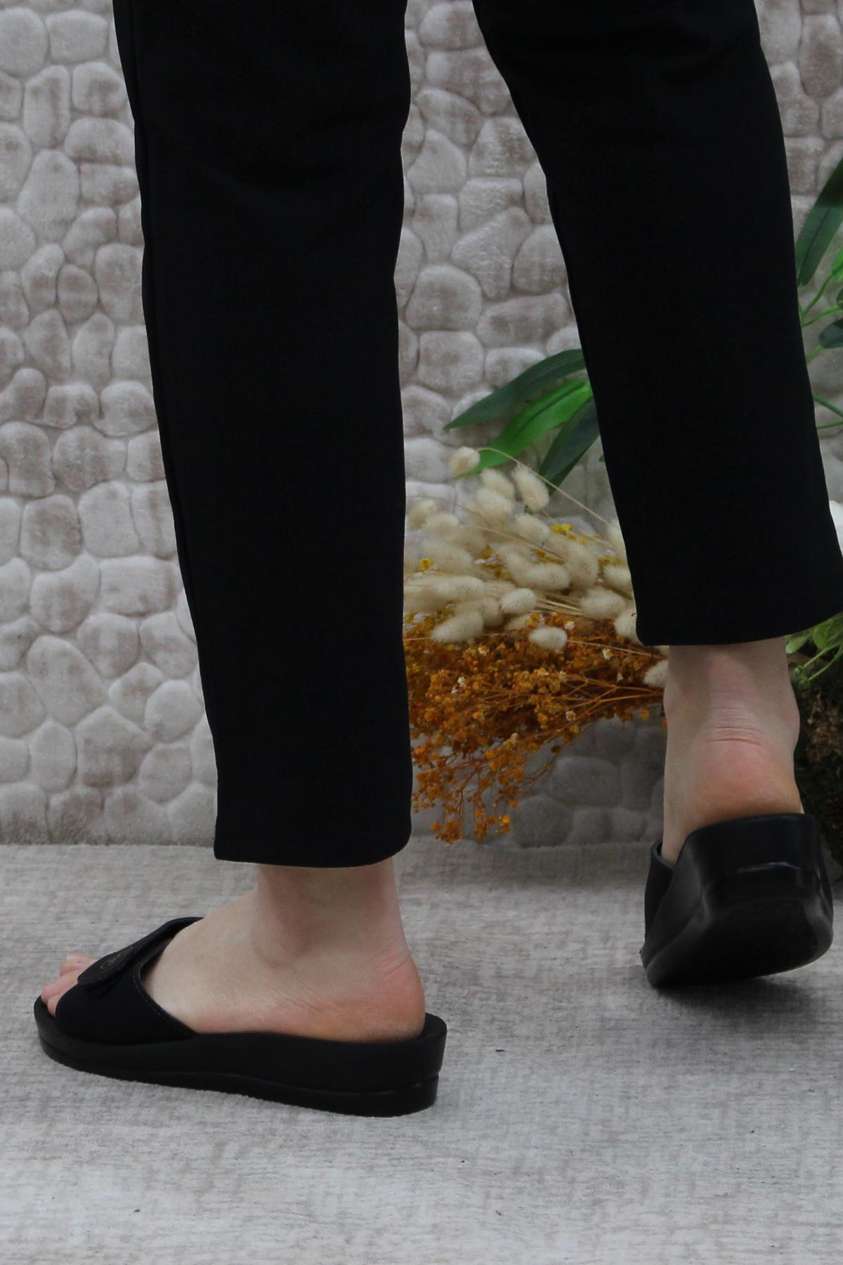 Minerva Cırtlı Siyah Rahat Ortapedik Kadın Terlik - Görsel 5