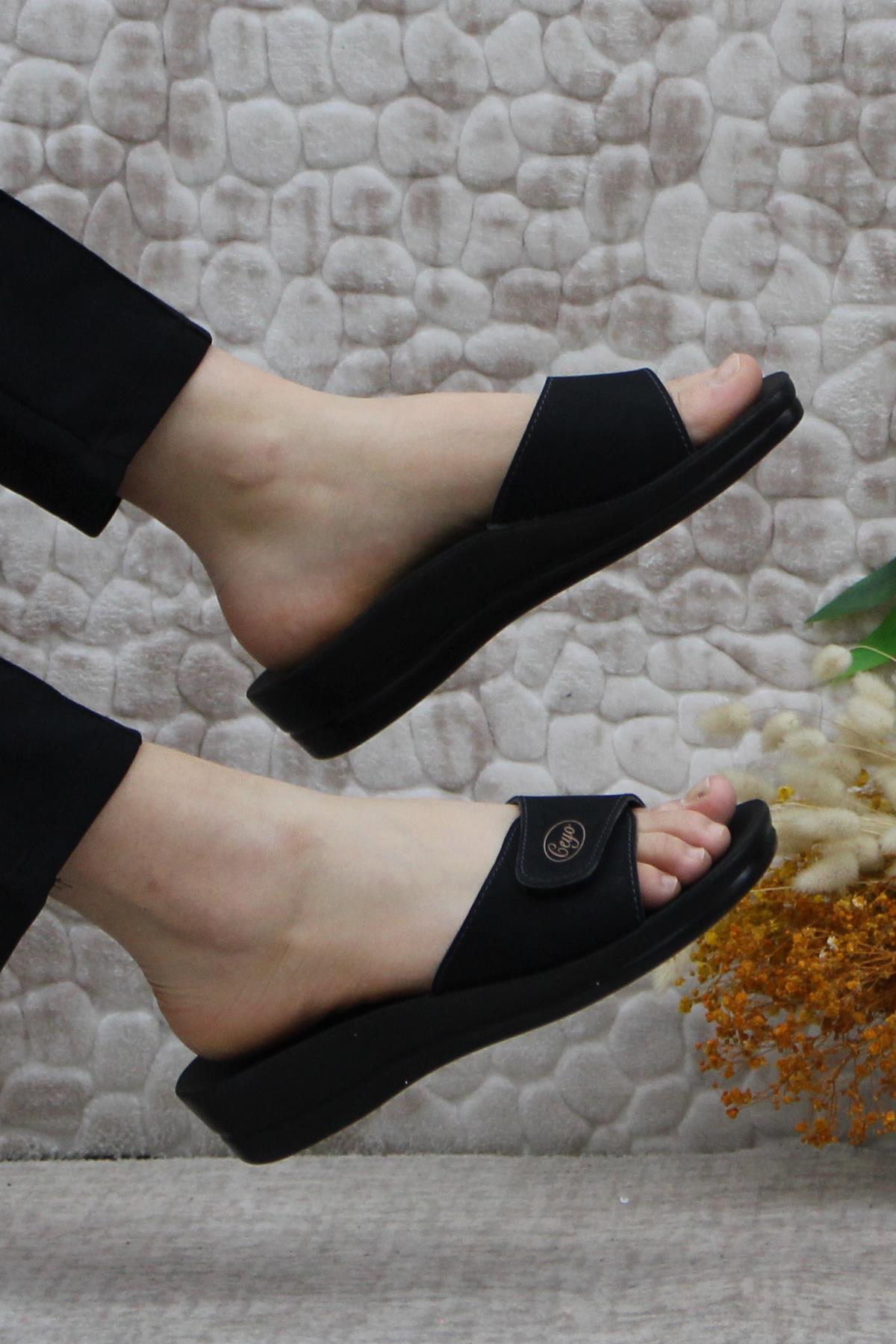 Minerva Cırtlı Siyah Rahat Ortapedik Kadın Terlik - Görsel 6