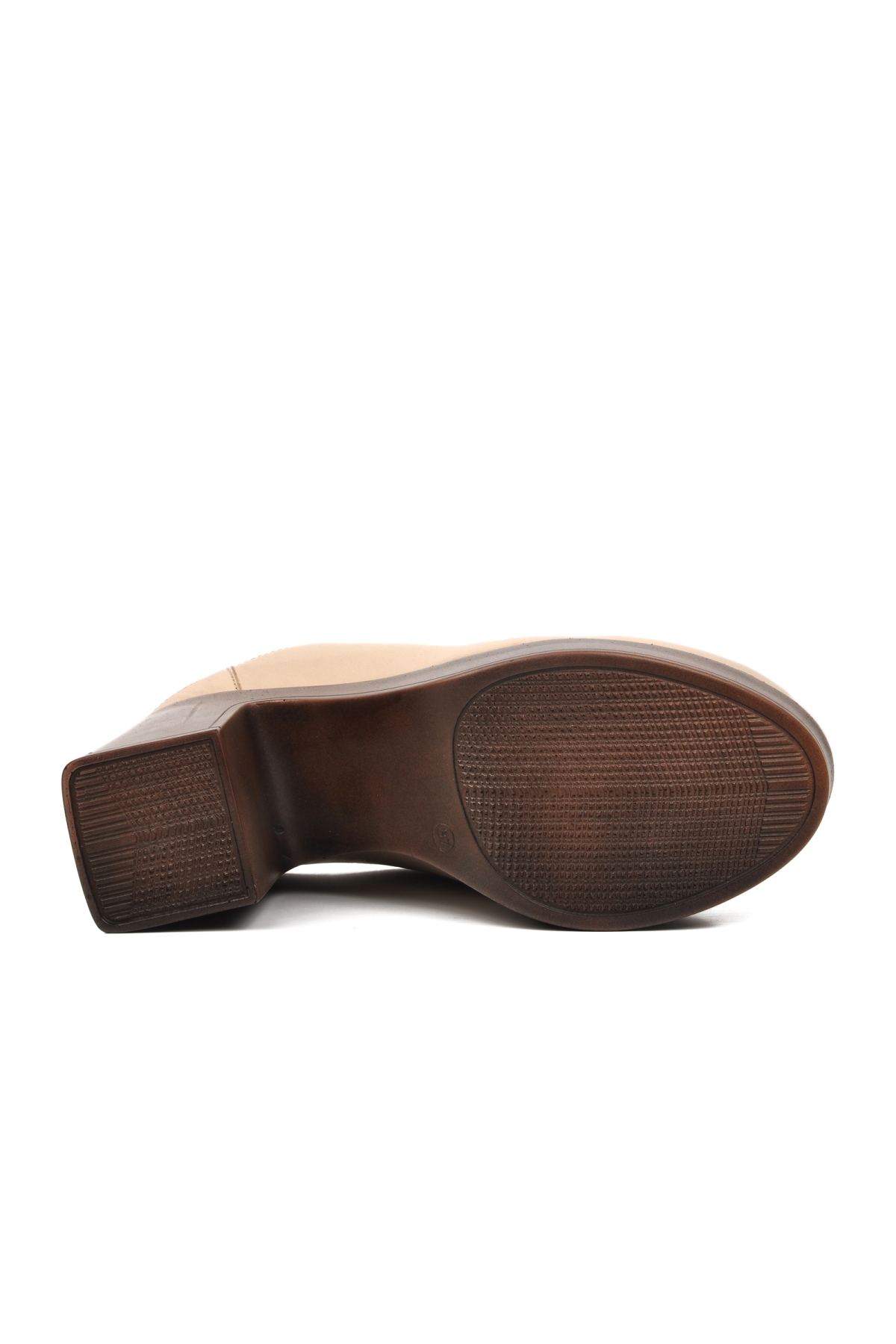 2217013Y Bej Hakiki Deri Kadın Topuklu Sabo Terlik - Görsel 6